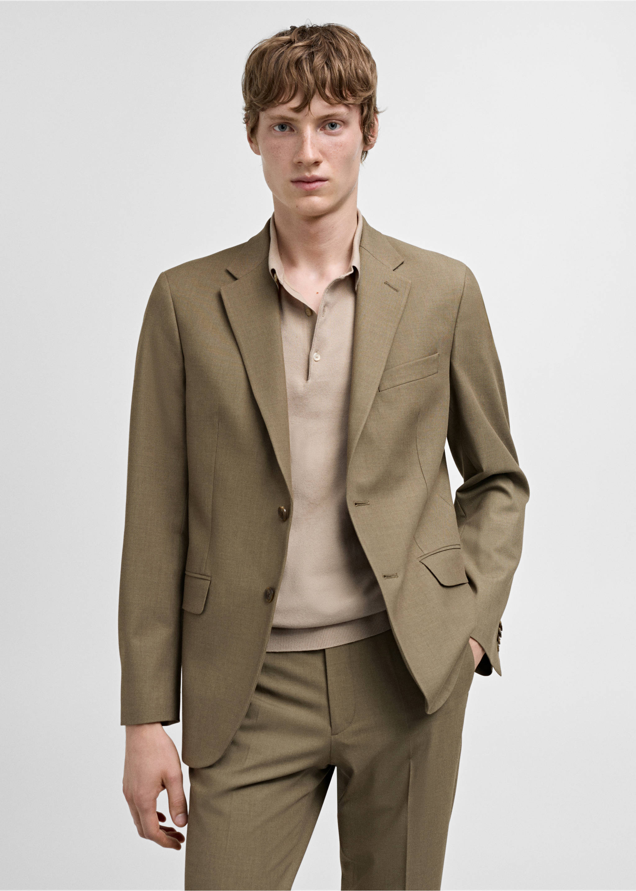 Stretch-fabric slim-fit suit blazer - Medium plane, Green. Ref: 77010582-00.