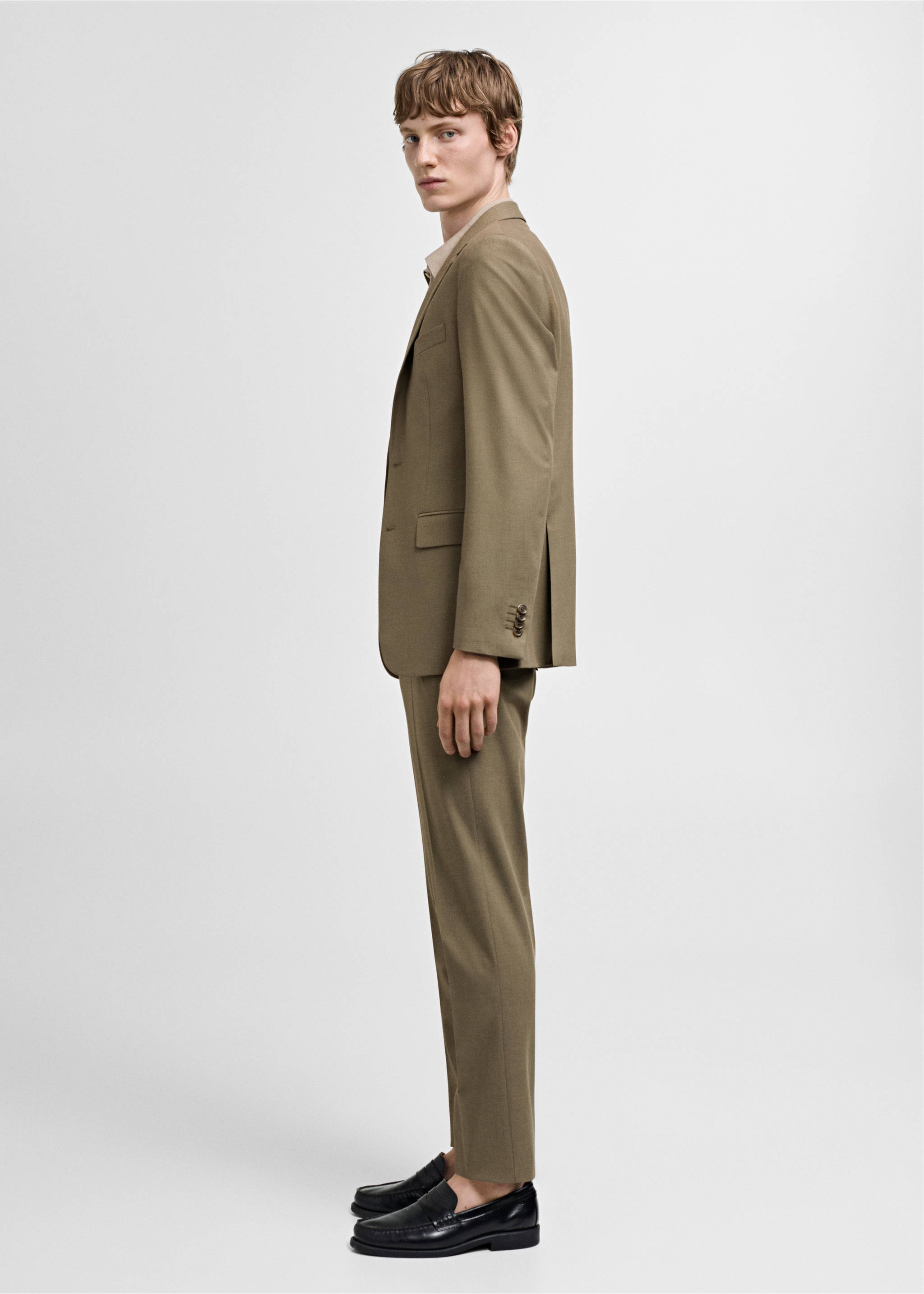 Stretch-fabric slim-fit suit blazer - Details of the article 2, Green. Ref: 77010582-00.