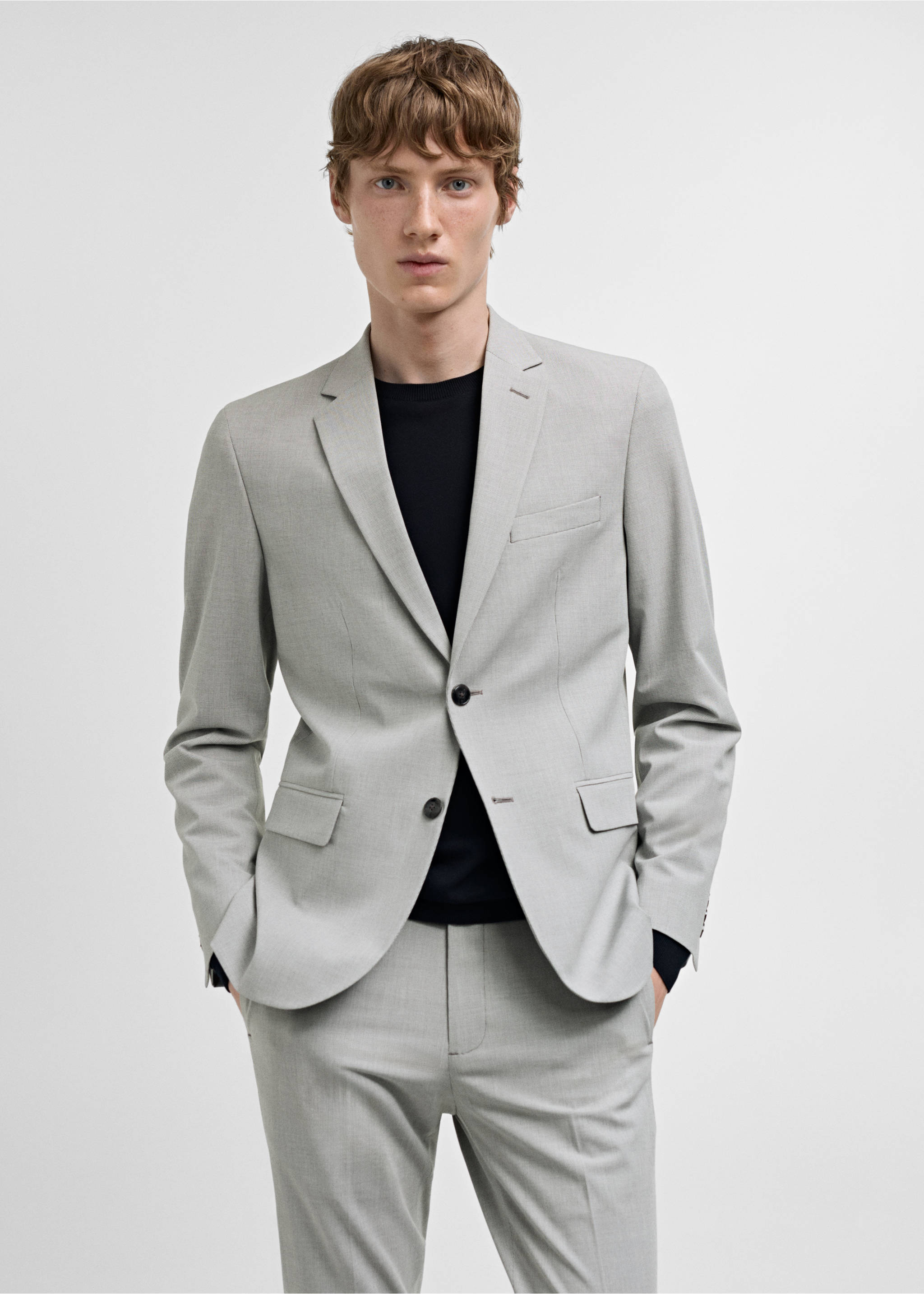 Super slim-fit suit jacket in stretch fabric - Medium plane, Ecru. Ref: 77010583-00.