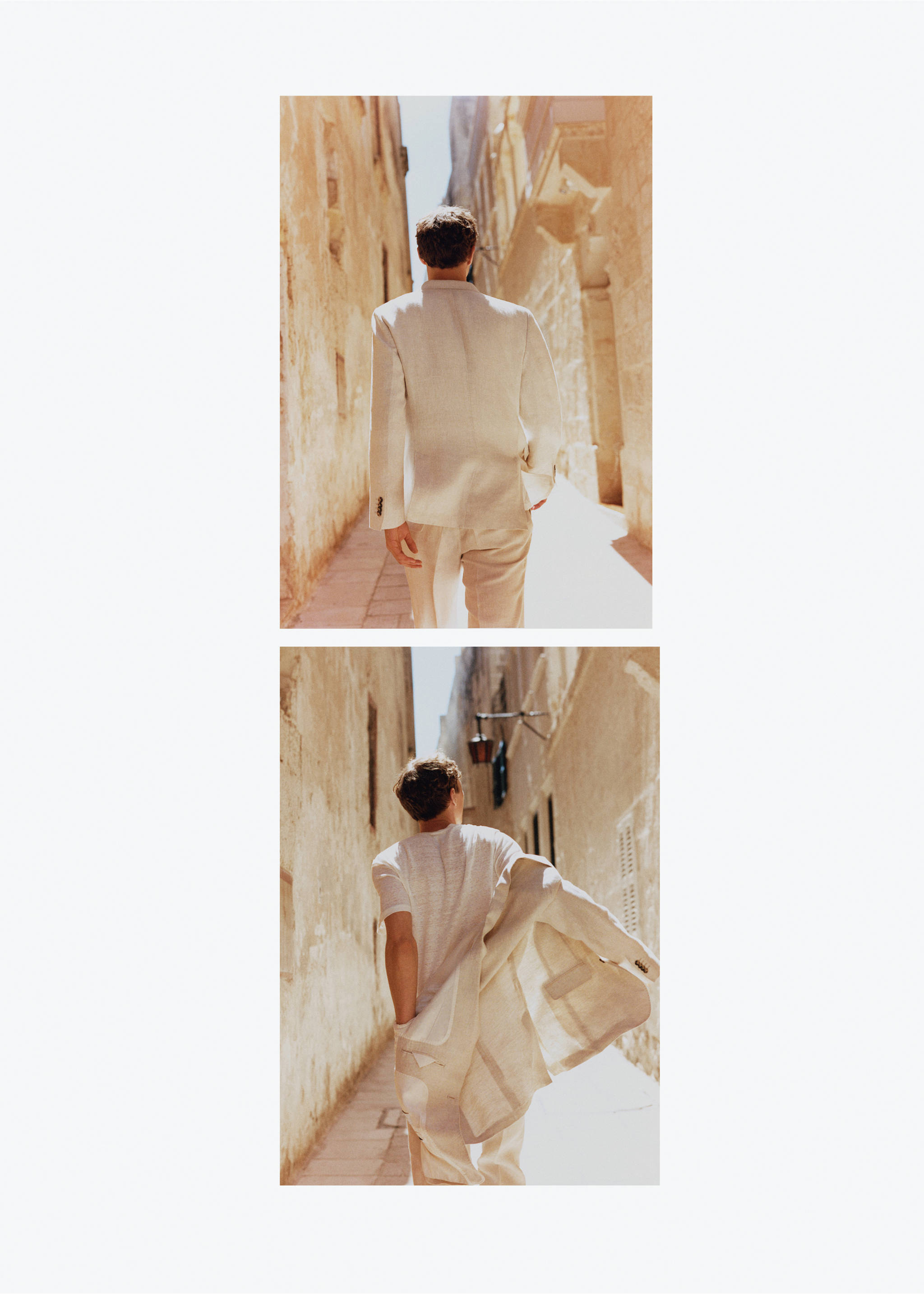 100% linen slim-fit suit jacket - Details of the article 5, Beige. Ref: 77010585-00.