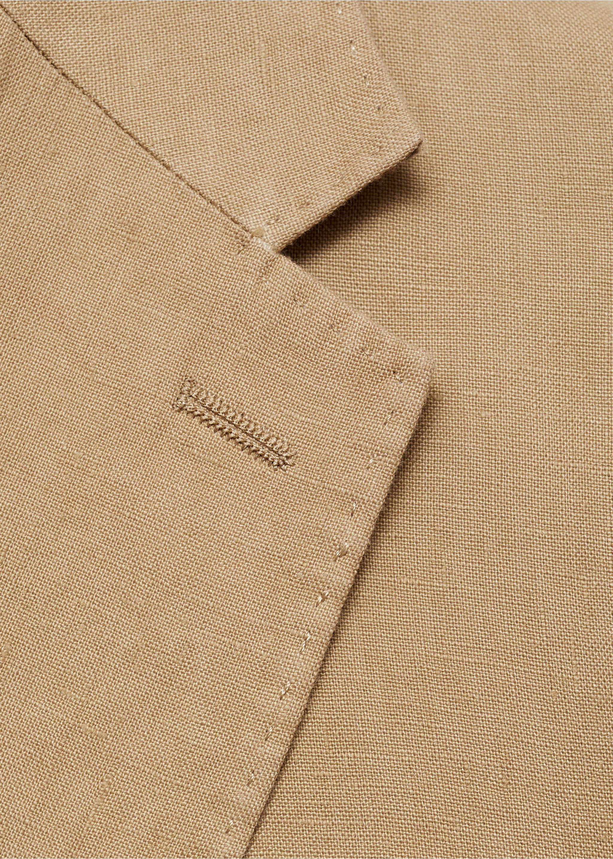 100% linen slim-fit suit jacket - Details of the article 8, Medium Brown. Ref: 77010587-00.