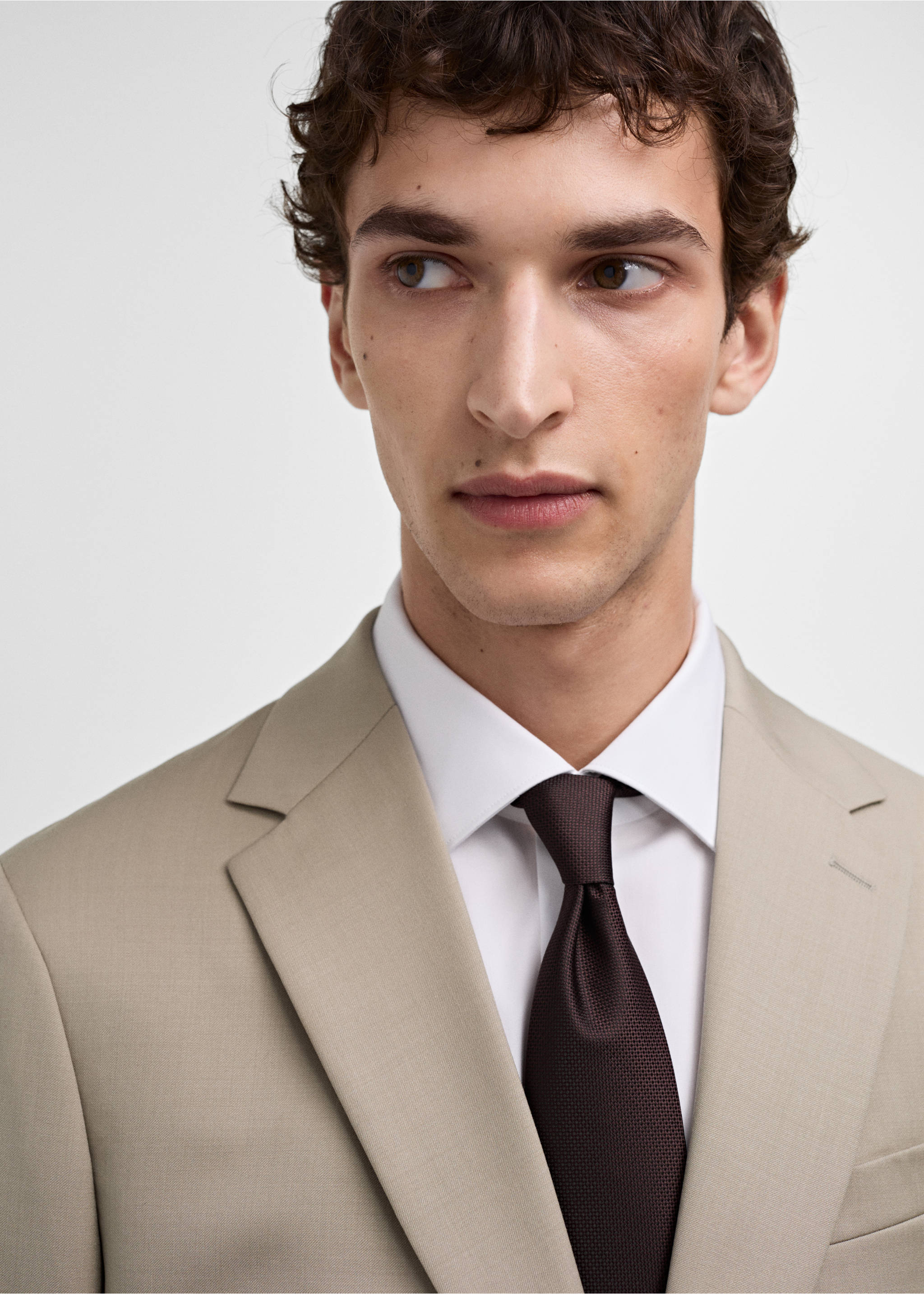 Marynarka garniturowa slim fit z 100% wełny dziewiczej - Szczegóły artykułu 1, Beżowy. Ref: 77010588-00.