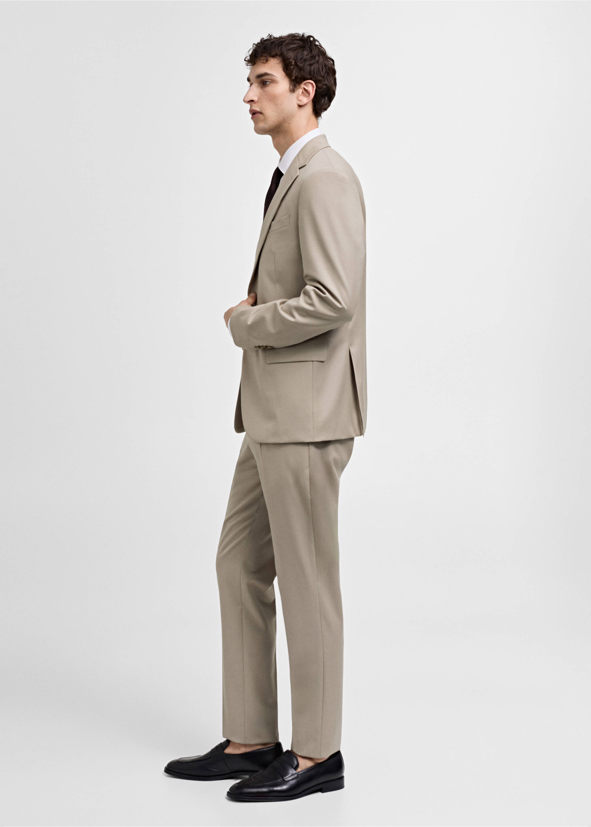 Marynarka garniturowa slim fit z 100% wełny dziewiczej - Szczegóły artykułu 2, Beżowy. Ref: 77010588-00.