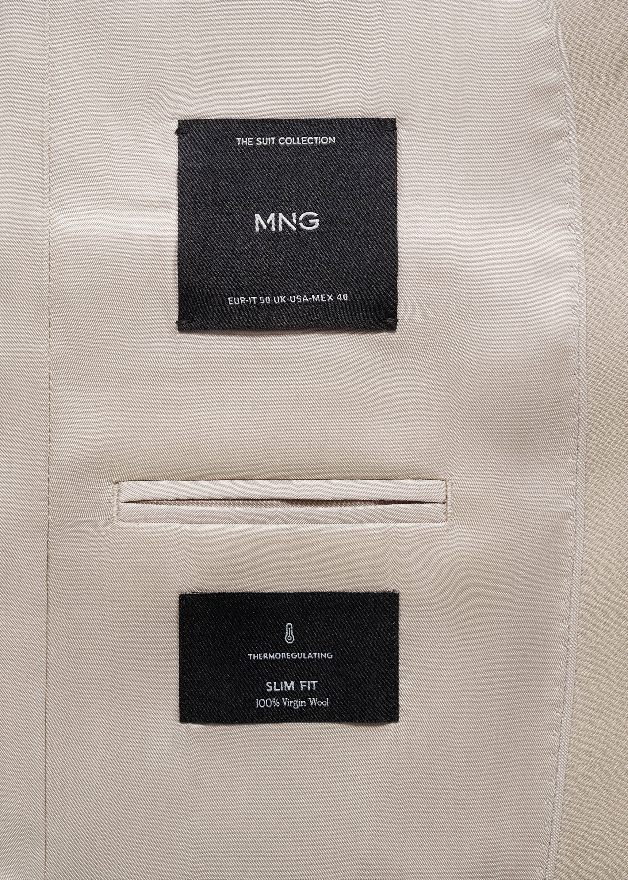 Marynarka garniturowa slim fit z 100% wełny dziewiczej - Szczegóły artykułu 0, Beżowy. Ref: 77010588-00.