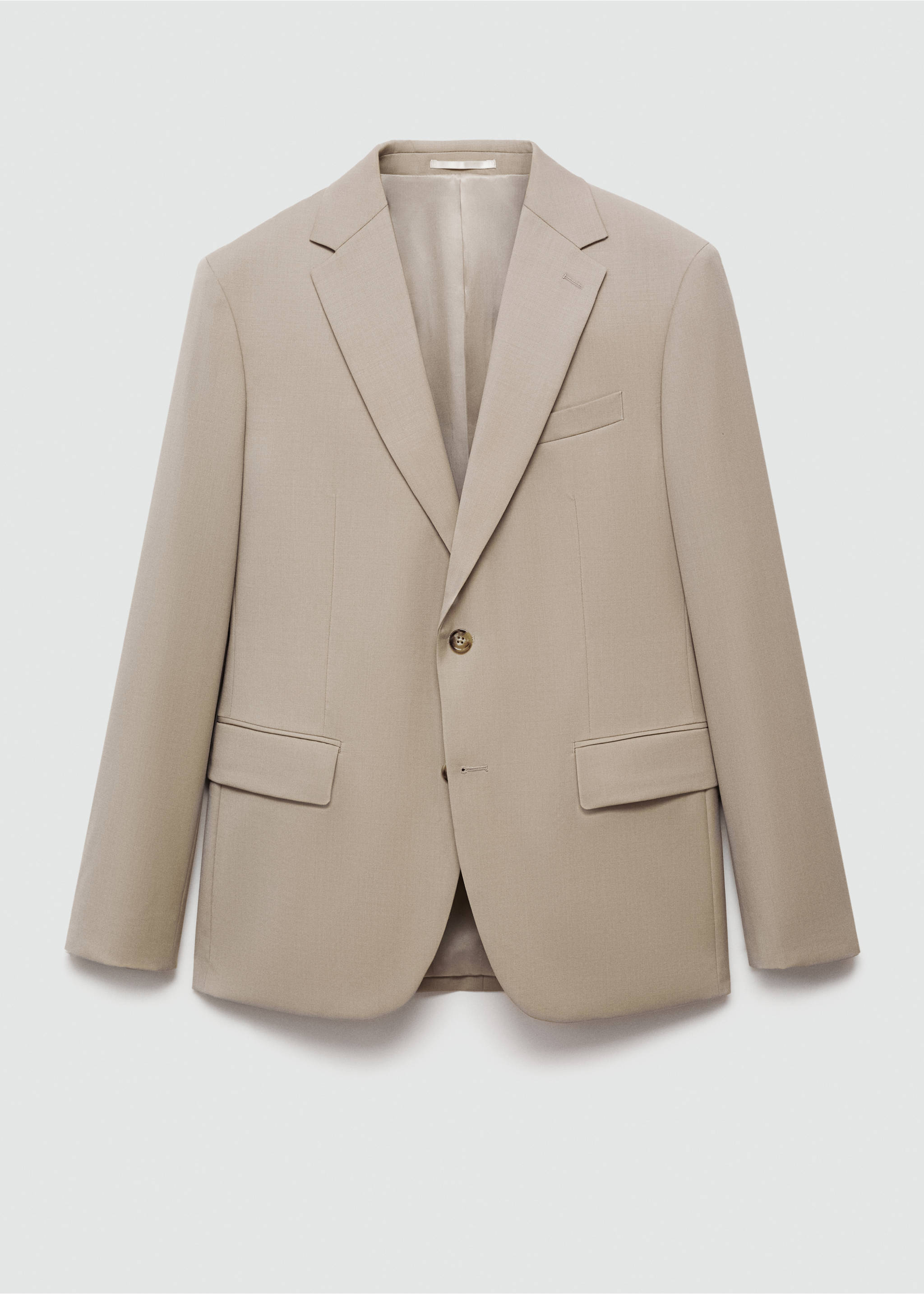 100% virgin wool slim-fit suit jacket - Article without model, Beige. Ref: 77010588-00.
