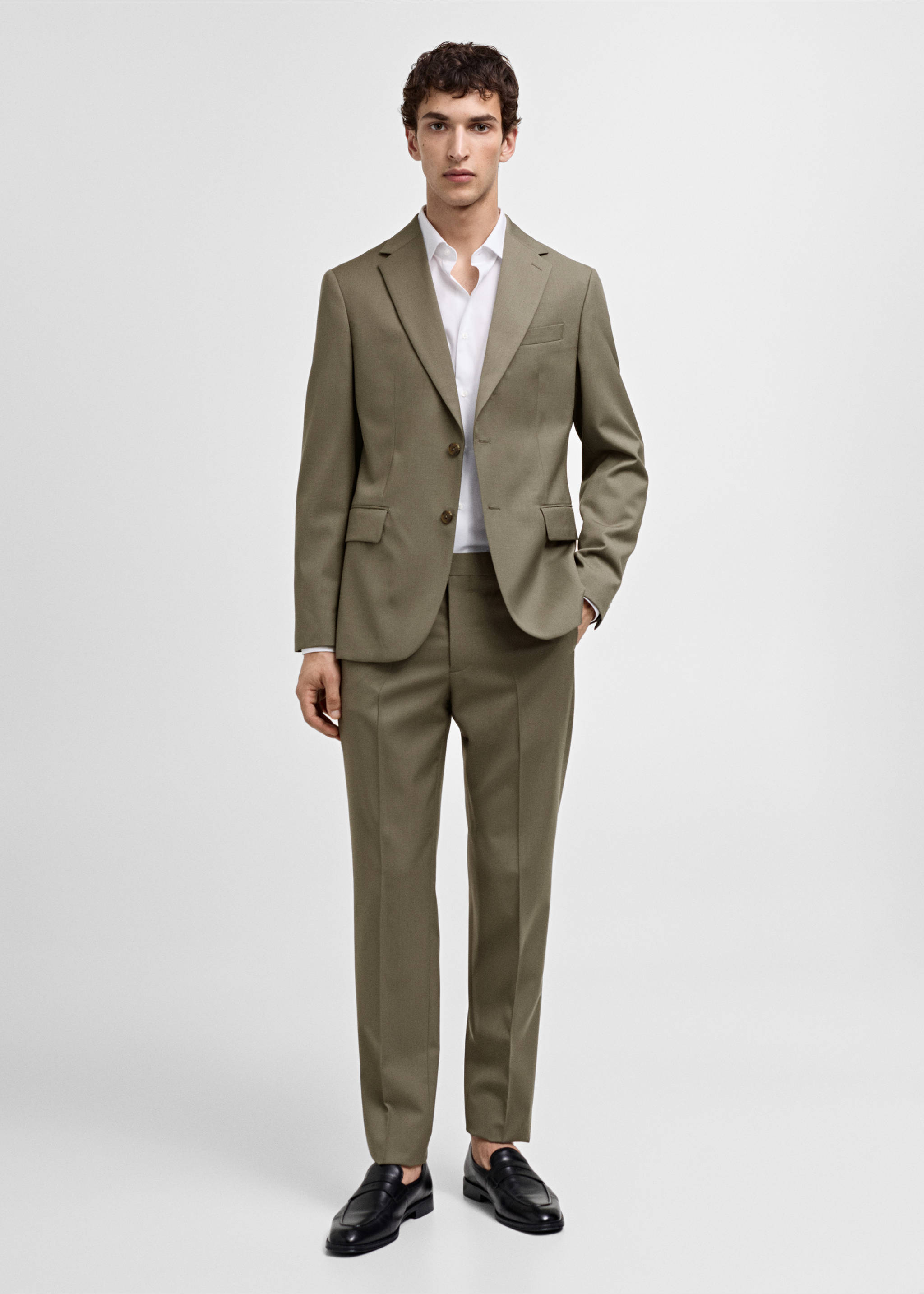 100% virgin wool slim-fit suit jacket - General plane, Pastel Green. Ref: 77010588-00.