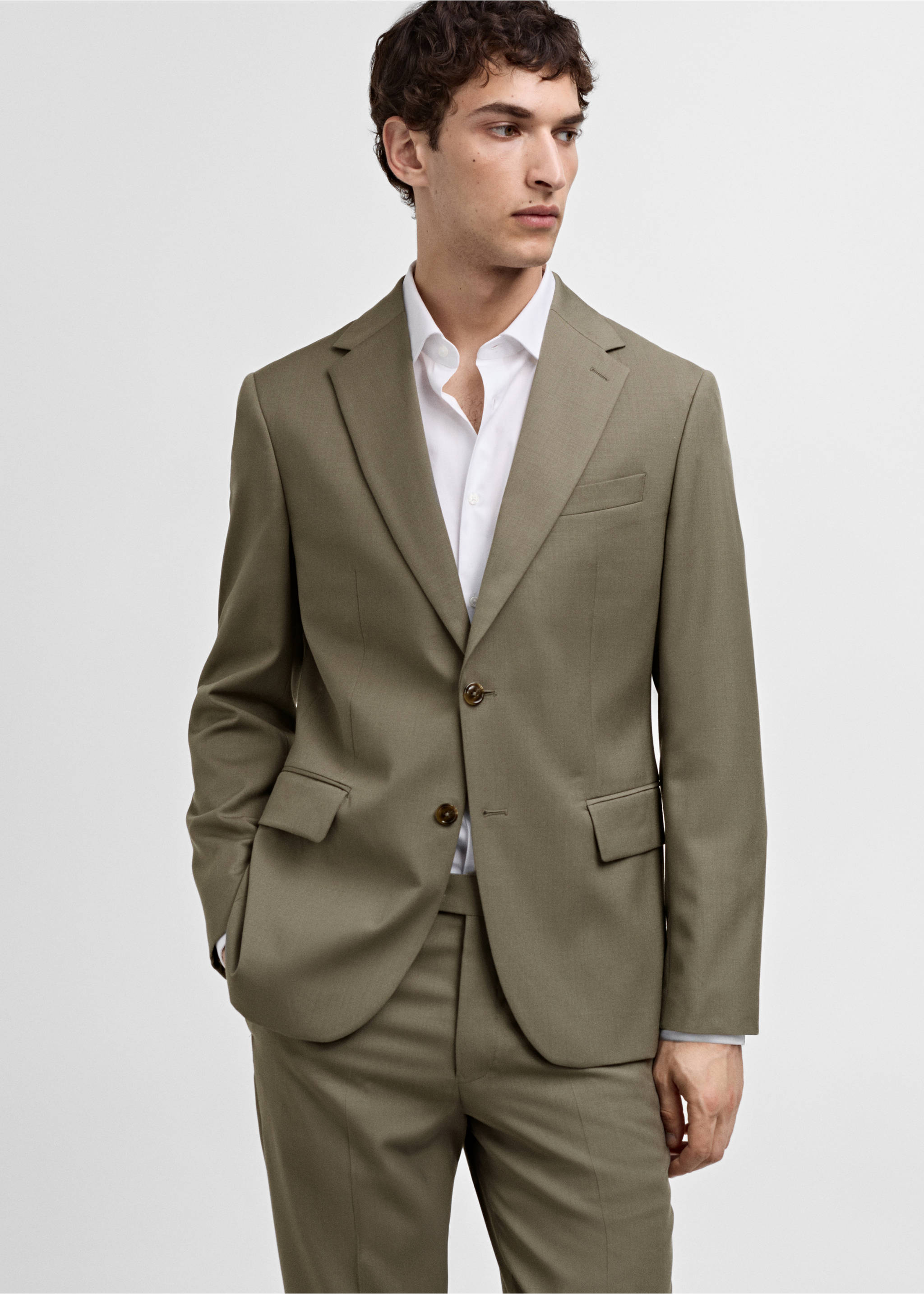 100% virgin wool slim-fit suit jacket - Medium plane, Pastel Green. Ref: 77010588-00.