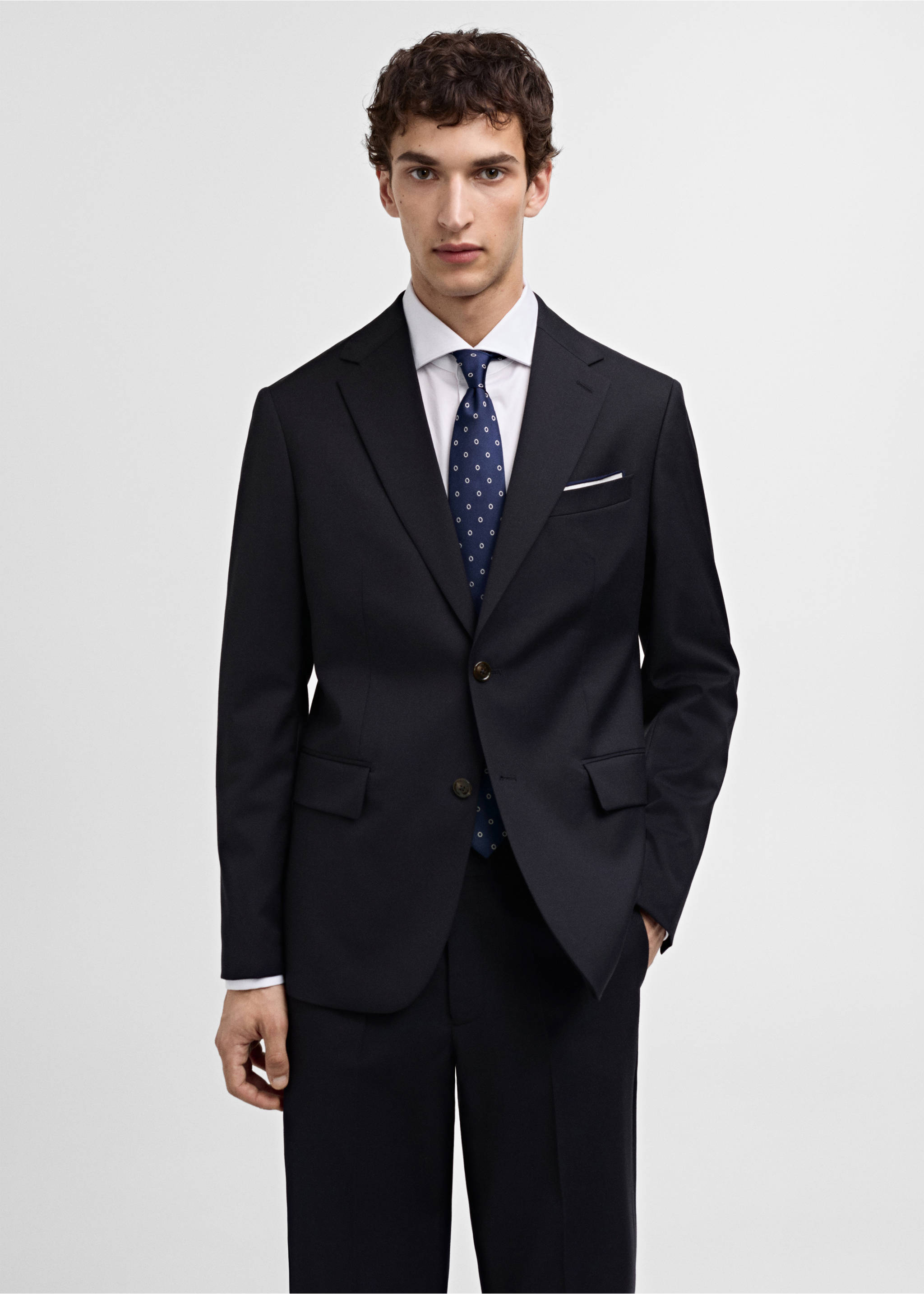 Slim-Fit-Sakko aus 100 % Schurwolle - Mittlere Ansicht, Dunkles Marineblau. Ref: 77010588-00.