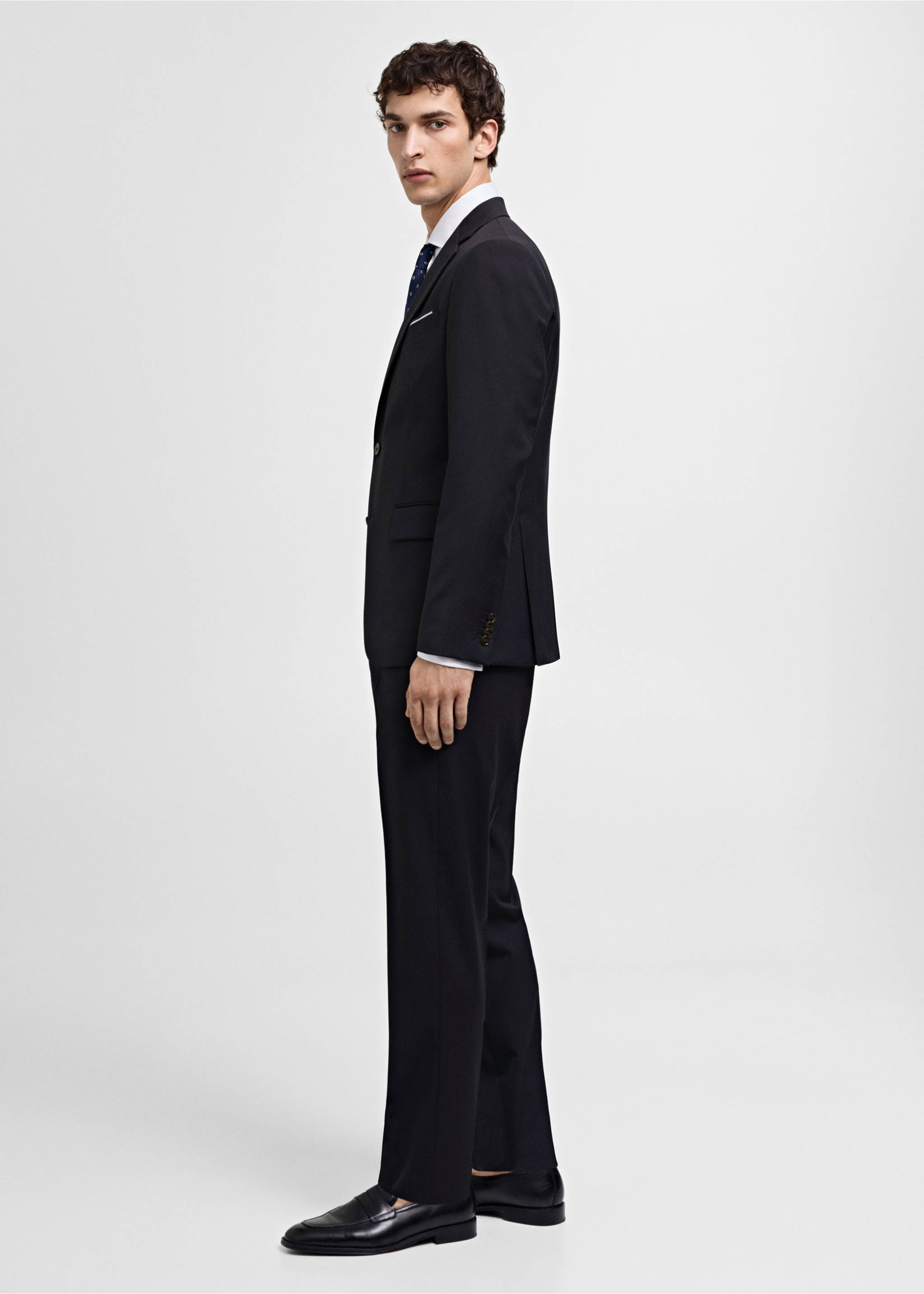 Slim-Fit-Sakko aus 100 % Schurwolle - Detail des Artikels 2, Dunkles Marineblau. Ref: 77010588-00.