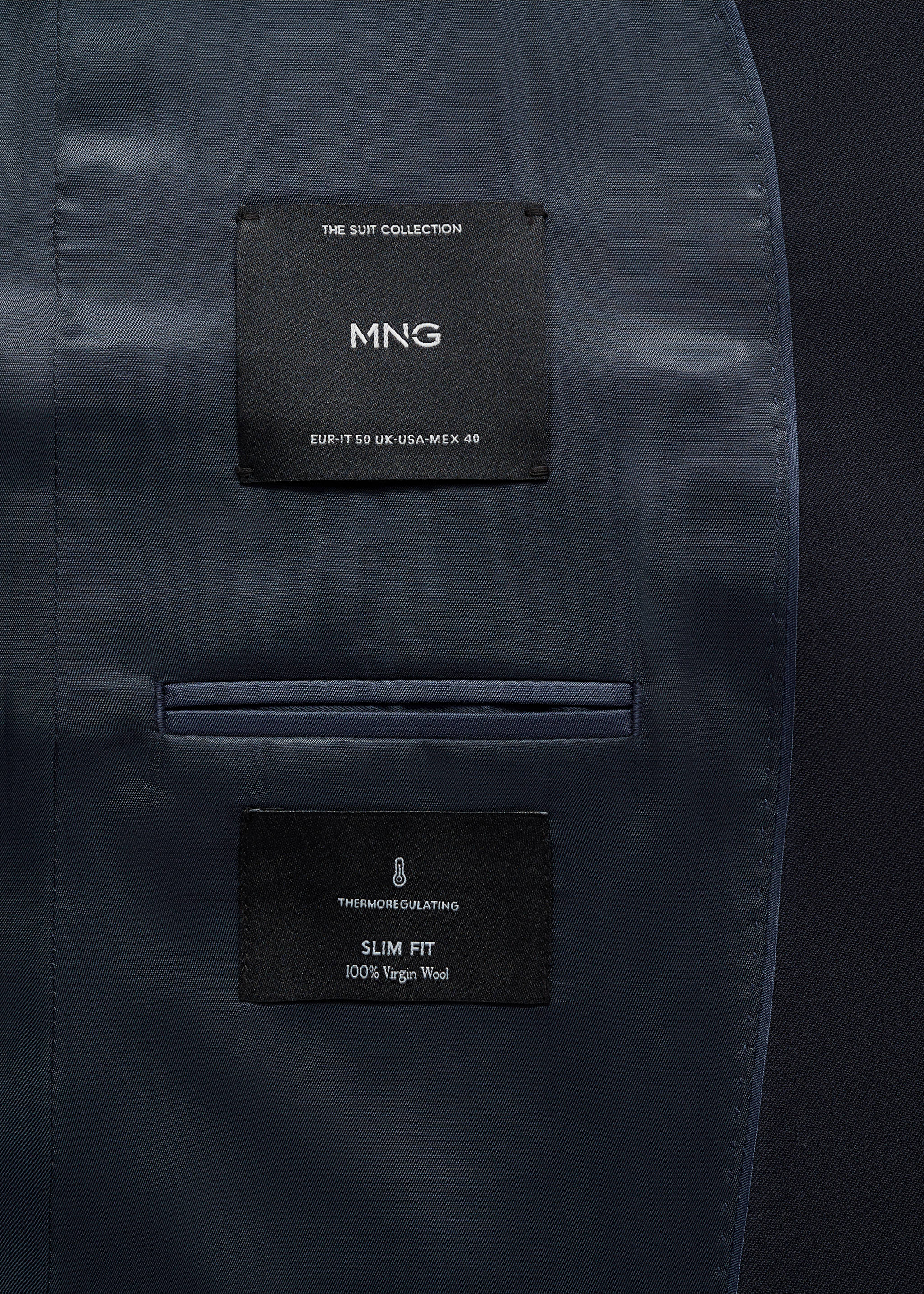 Slim-Fit-Sakko aus 100 % Schurwolle - Detail des Artikels 0, Dunkles Marineblau. Ref: 77010588-00.