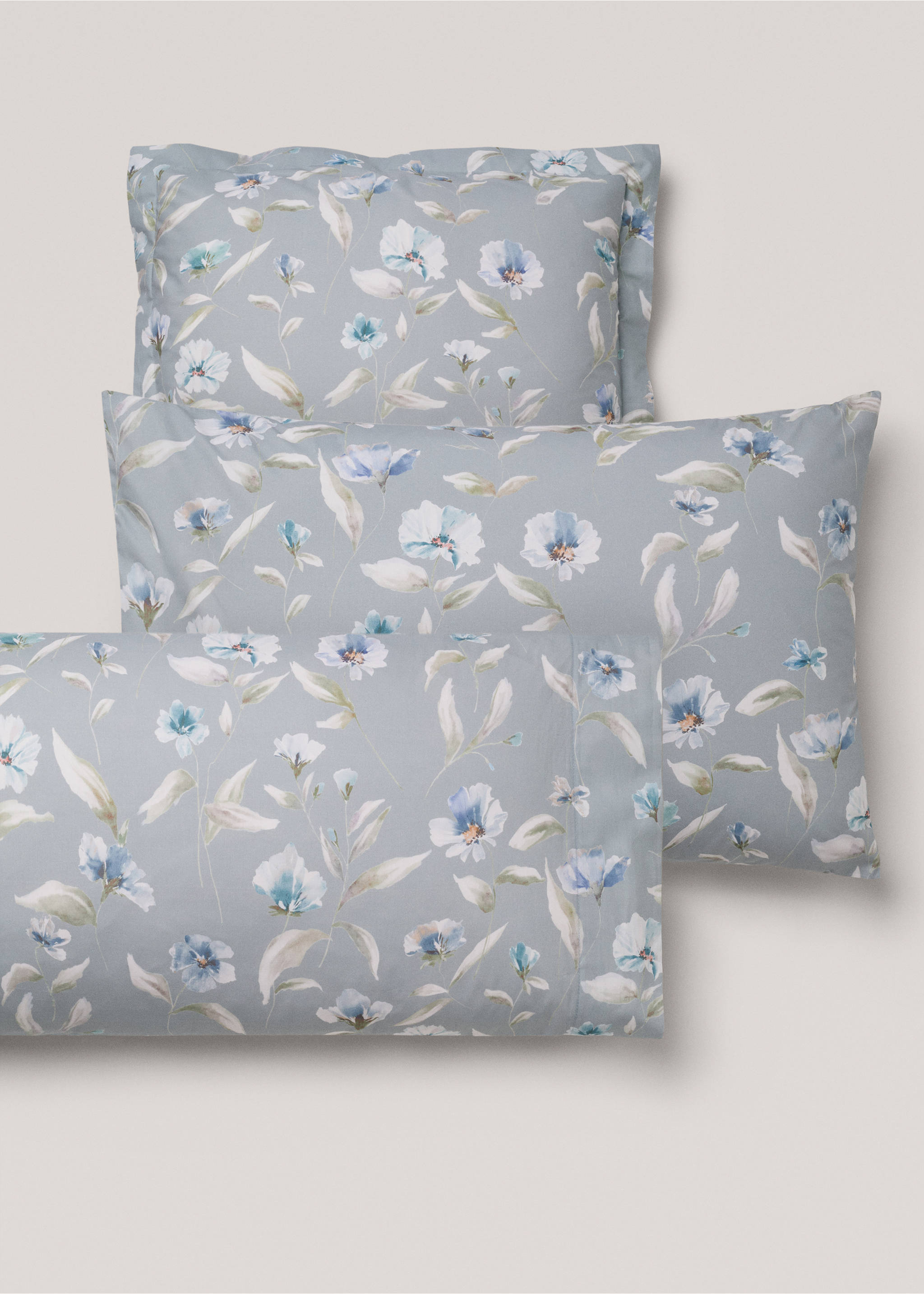Pillowcase with floral design 50x75cm - Details of the article 4, Aqua Green. Ref: 77010631-00.