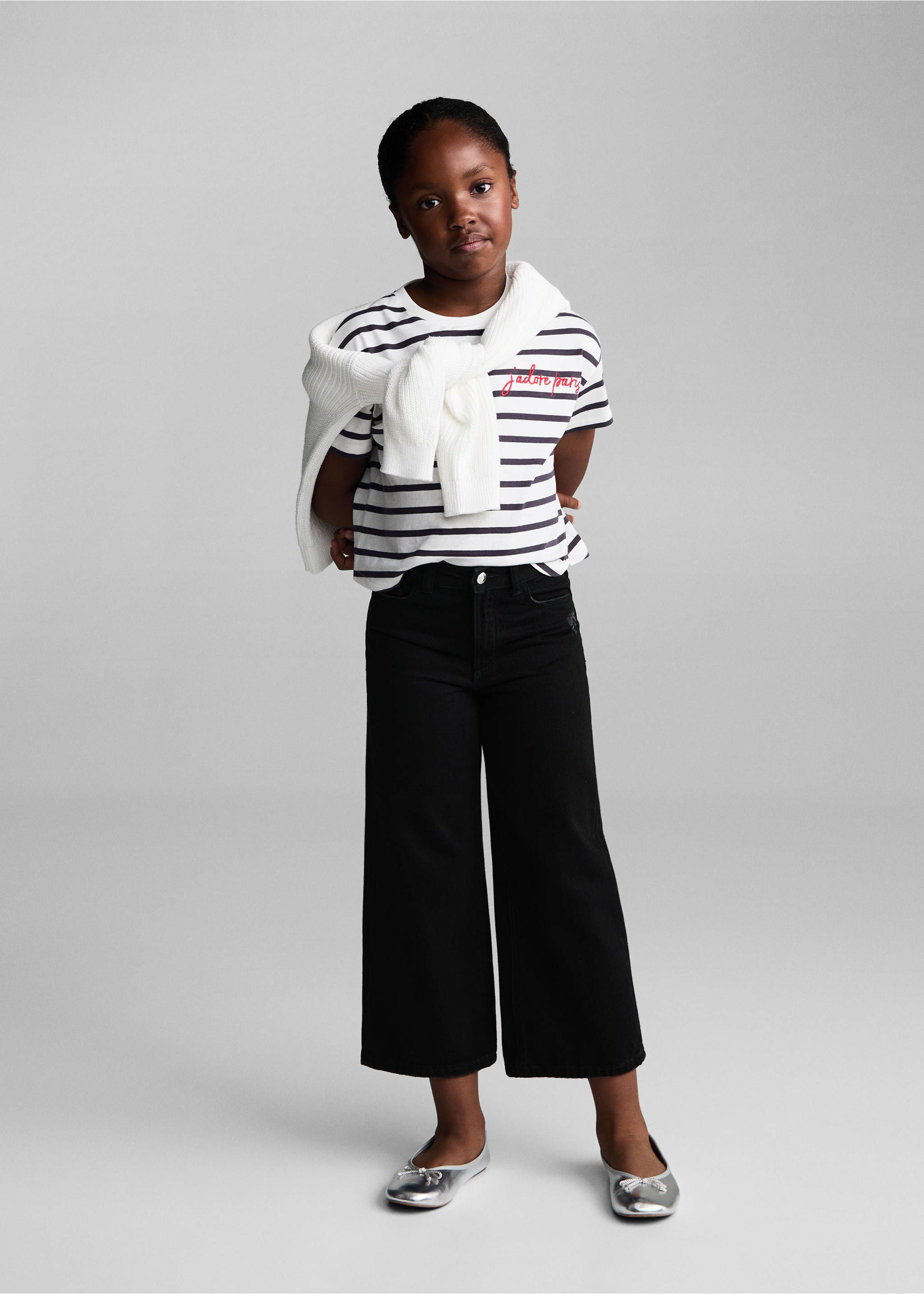 Jeans culotte mid-waist comfort - General plane, Black denim. Ref: 77011010-00.