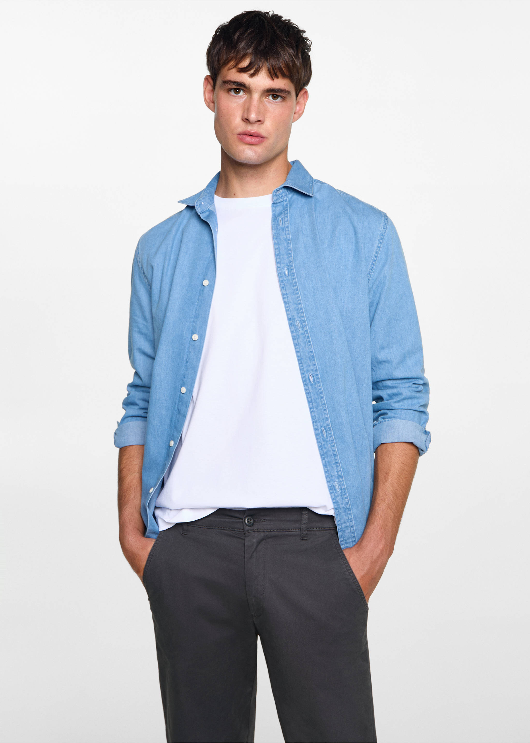 Cotton chinos - Medium plane, Charcoal. Ref: 77011511-00.