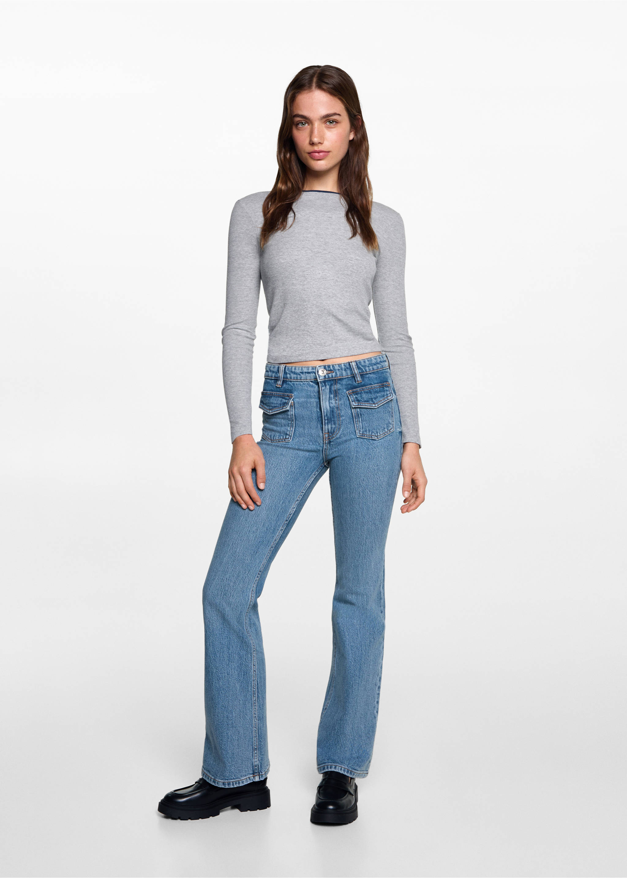 Flared Jeans mit Taschen - Allgemeine Ansicht, Dunkelblau. Ref: 77012545-00.