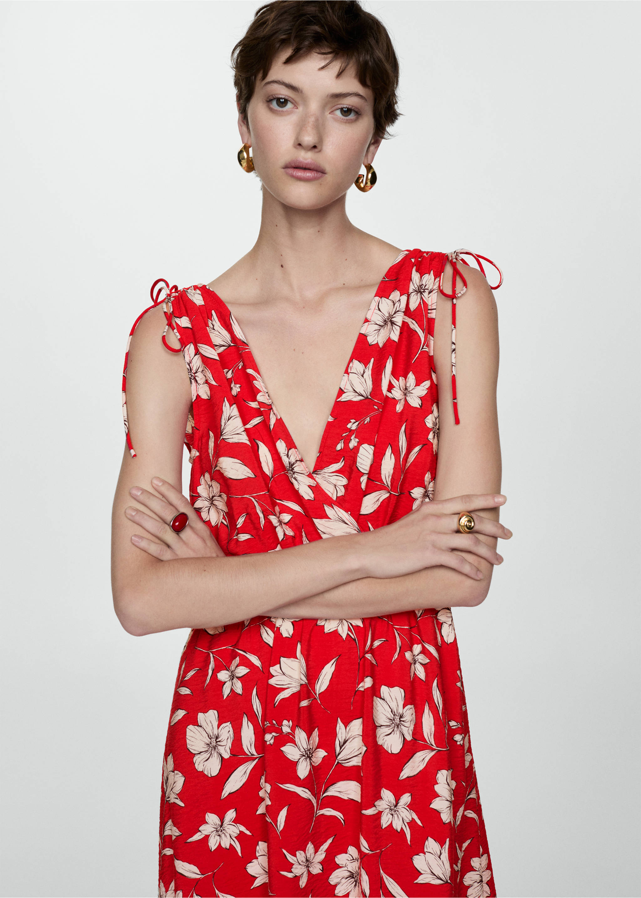 Long printed dress - Medium plane, Red. Ref: 77012926-00.