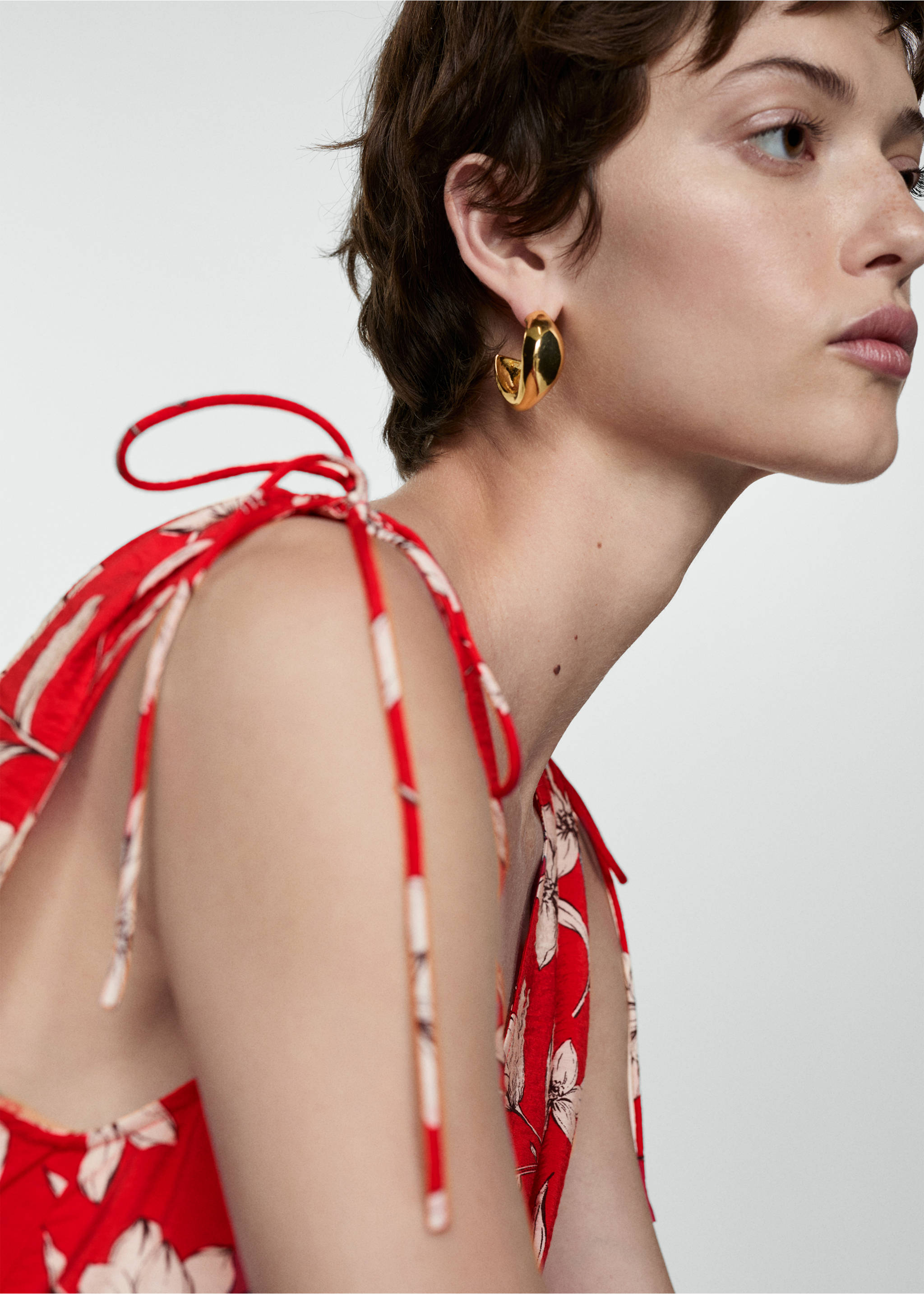 Long printed dress - Details of the article 1, Red. Ref: 77012926-00.