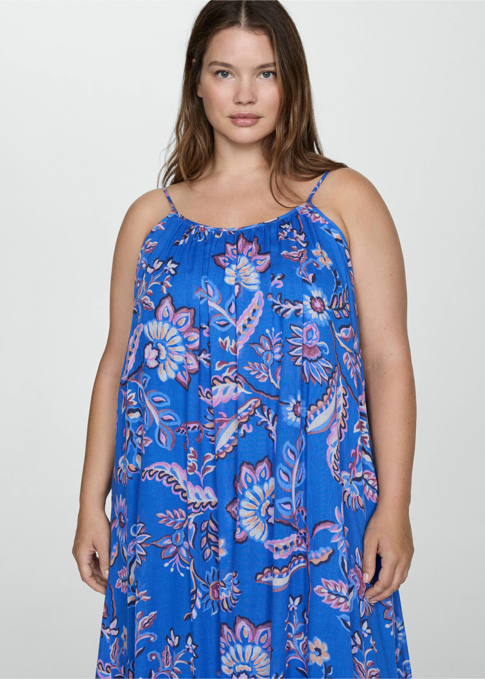 Long floral-print dress - Details of the article 5, Blue. Ref: 77012928-00.