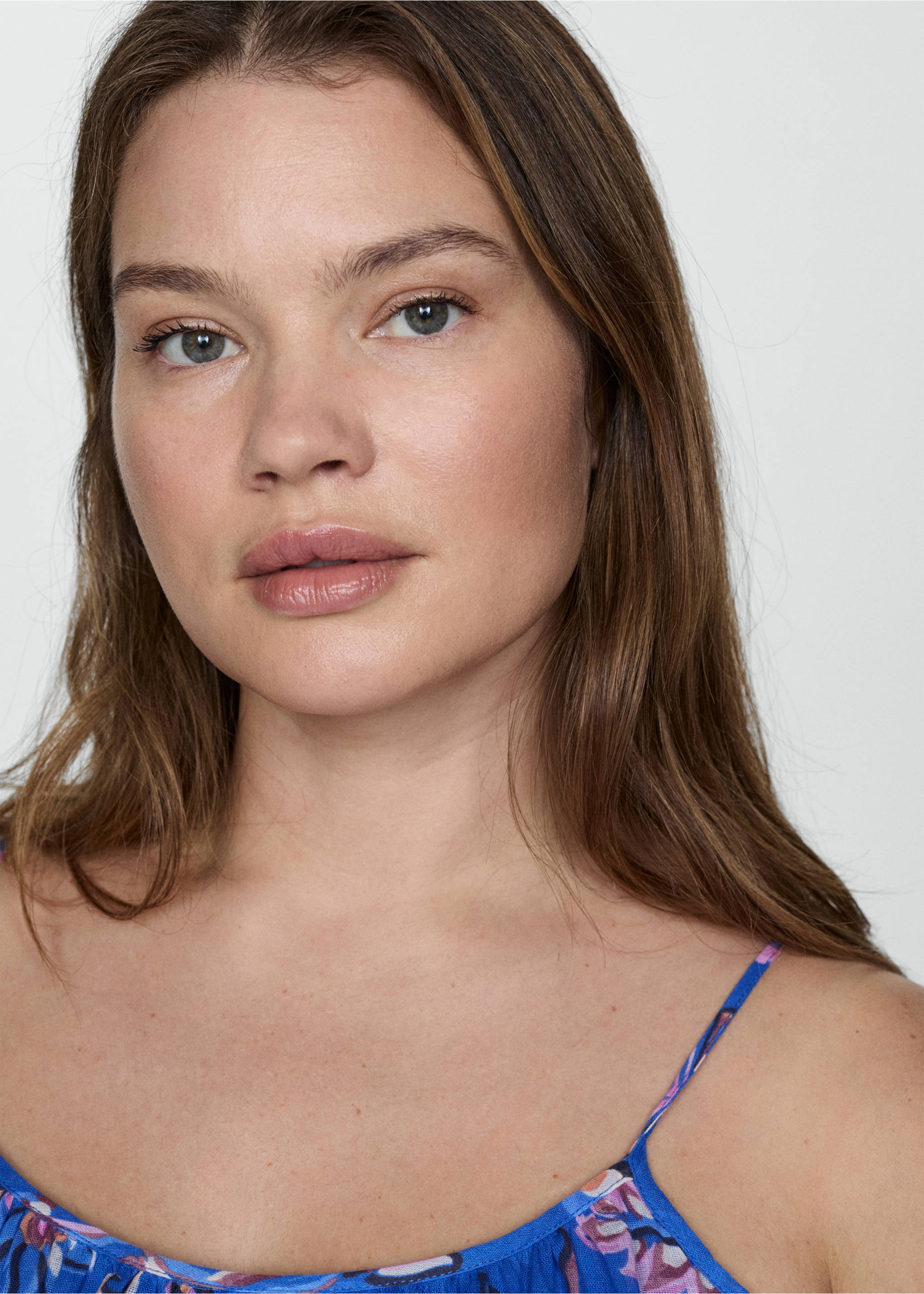 Long floral-print dress - Details of the article 4, Blue. Ref: 77012928-00.