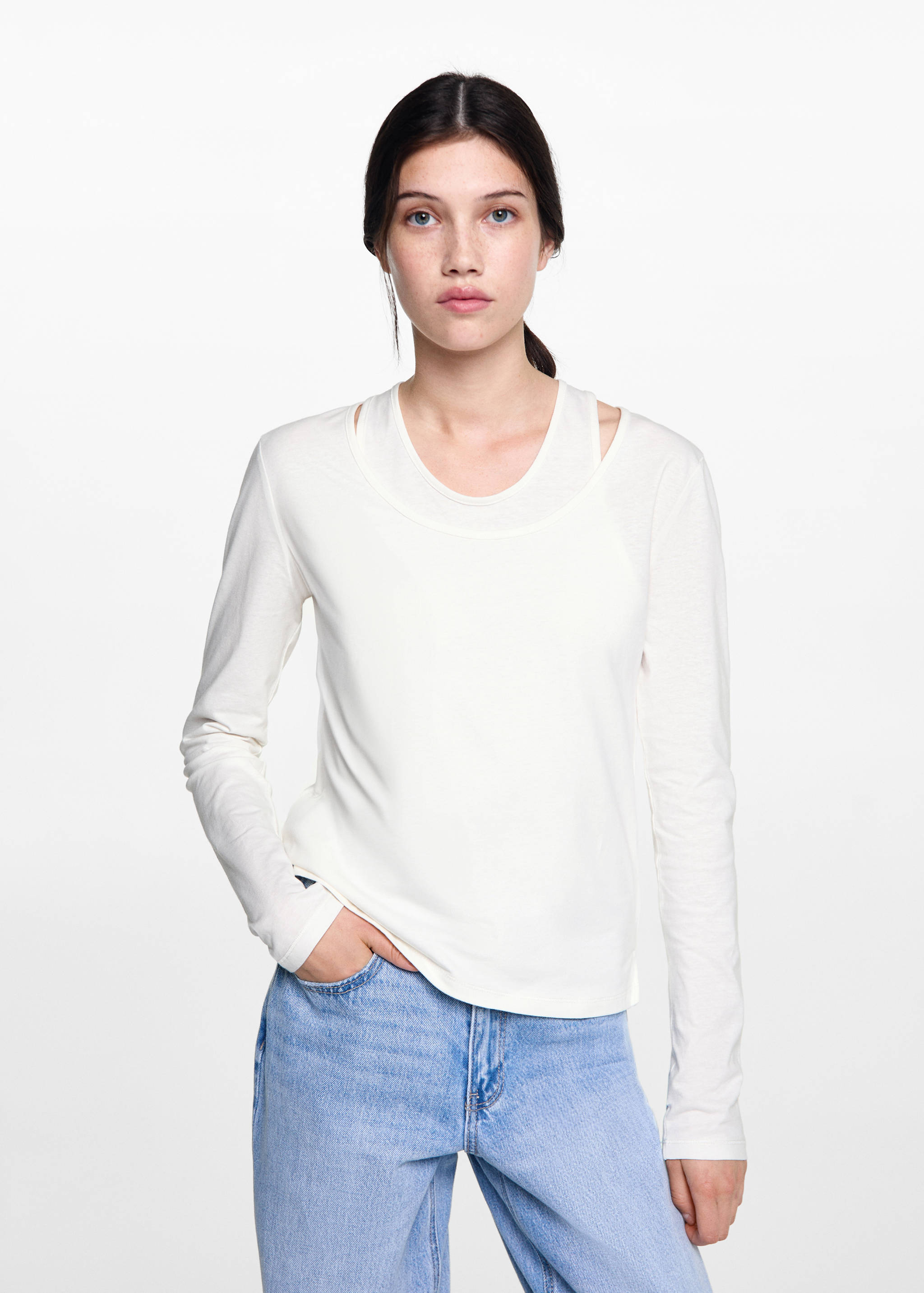 Doppeltes Baumwoll-T-Shirt - Mittlere Ansicht