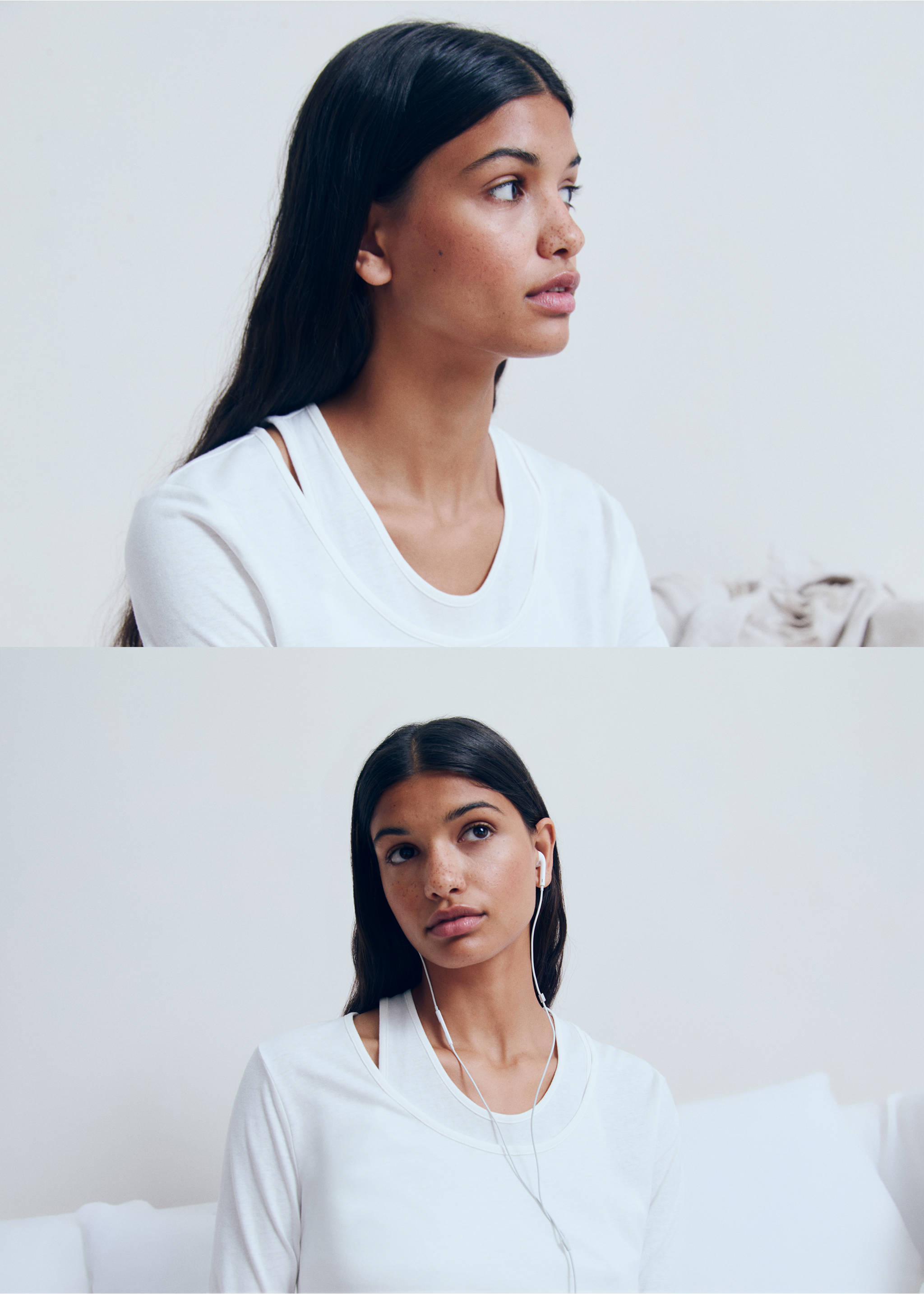 Doppeltes Baumwoll-T-Shirt - Detail des Artikels 5, Cremeweiß. Ref: 77012937-00.