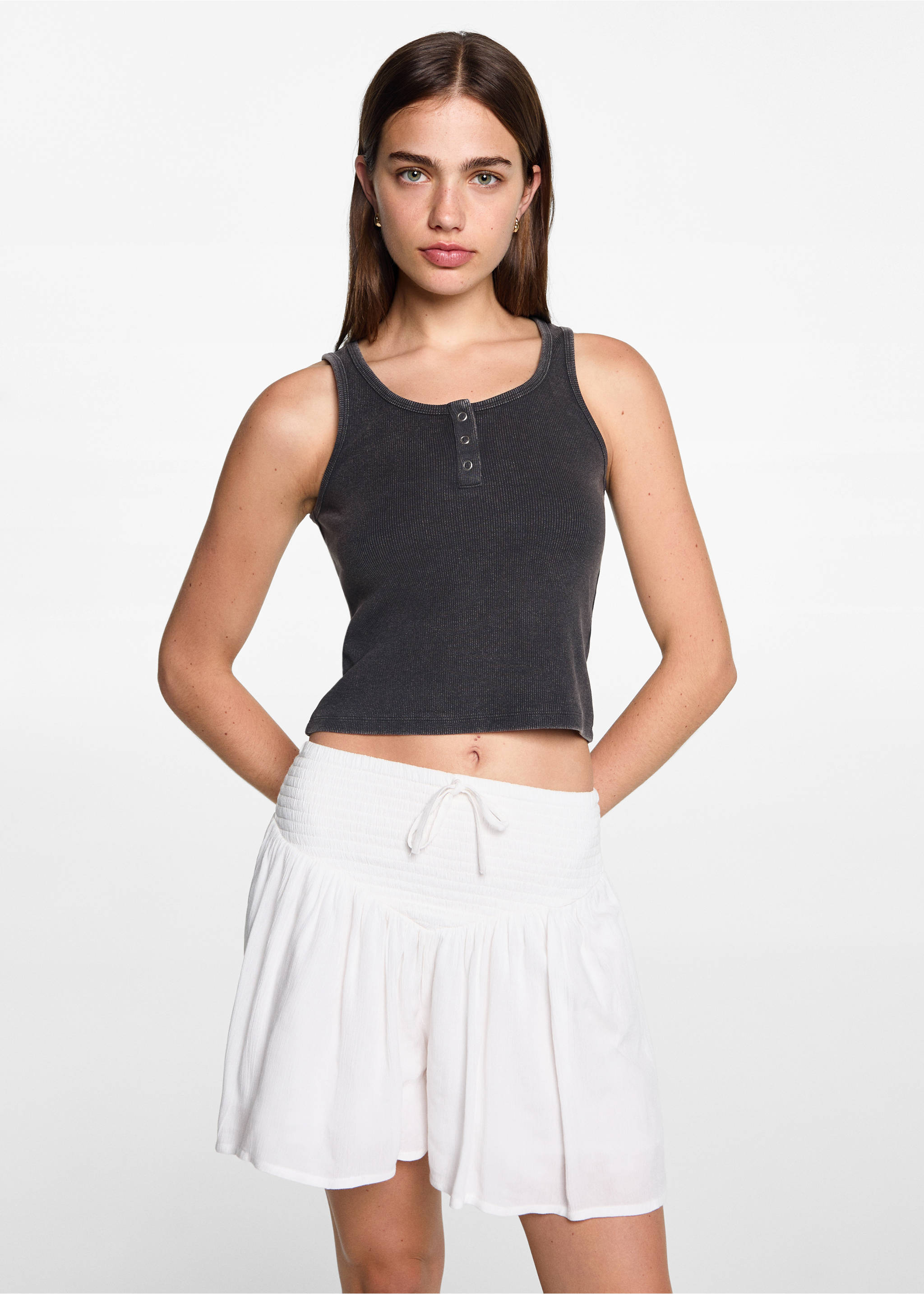 Ribbed cotton-blend top - Medium plane, Charcoal. Ref: 77012941-00.