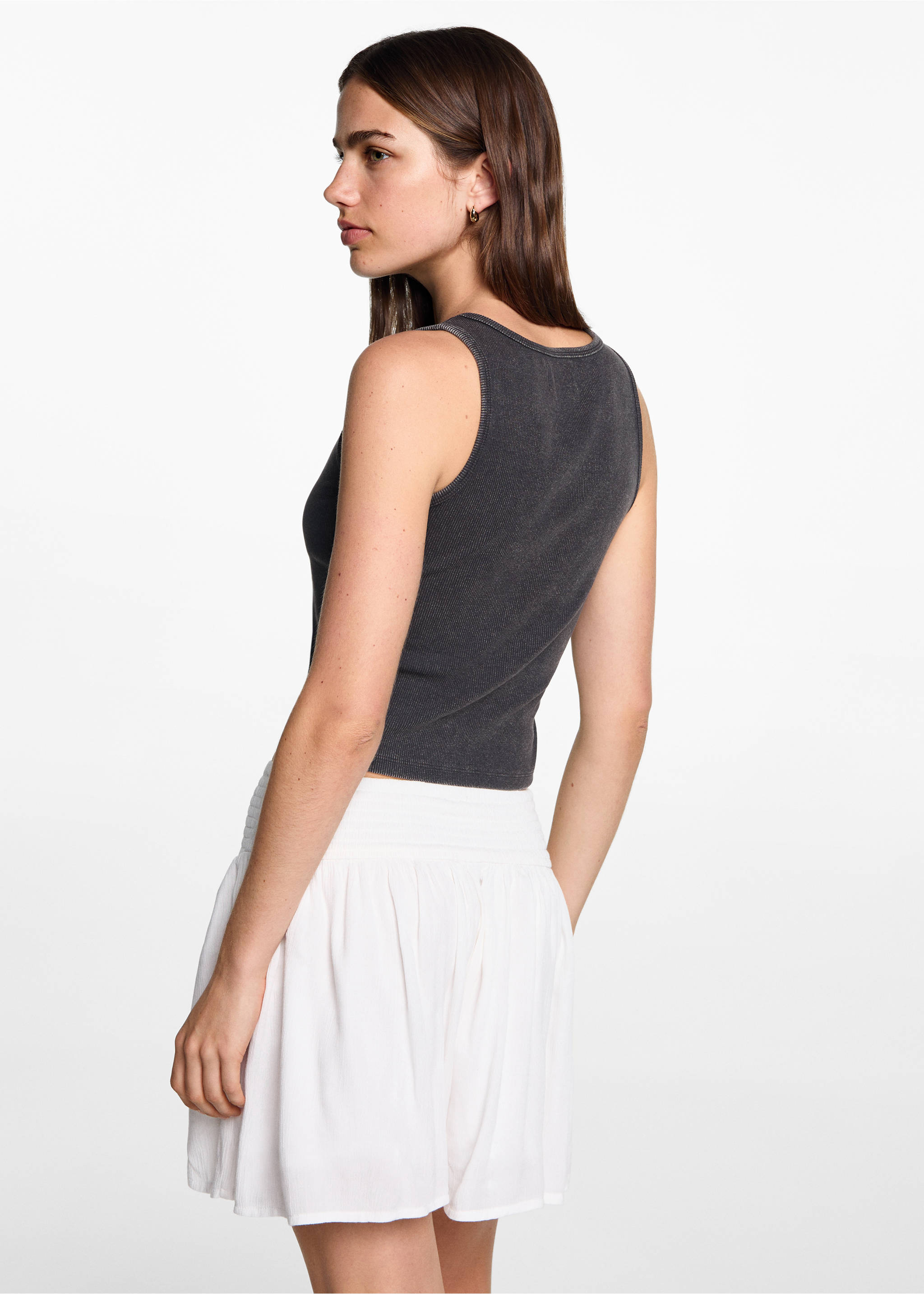 Ribbed cotton-blend top - Reverse of the article, Charcoal. Ref: 77012941-00.