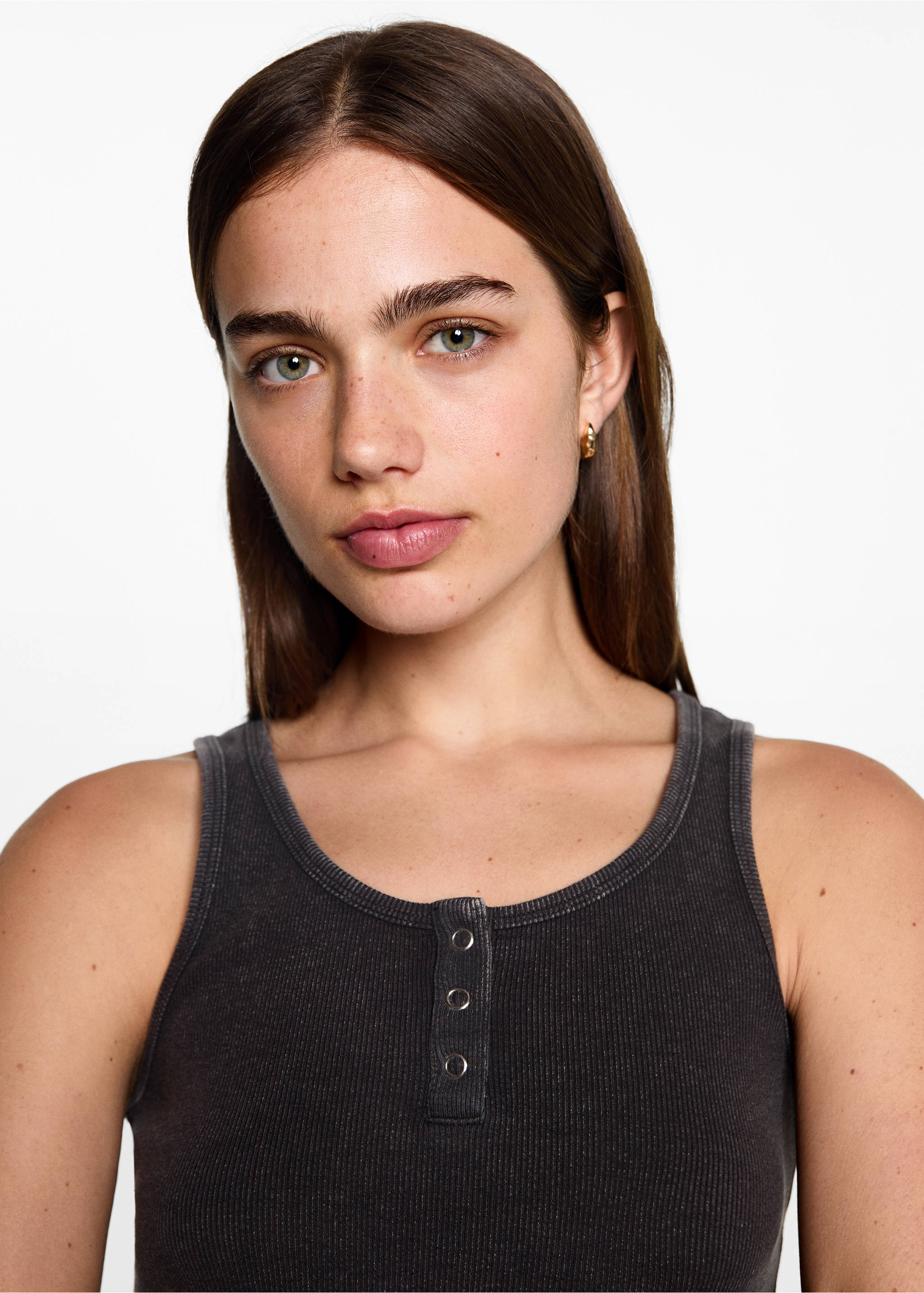 Ribbed cotton-blend top - Details of the article 1, Charcoal. Ref: 77012941-00.