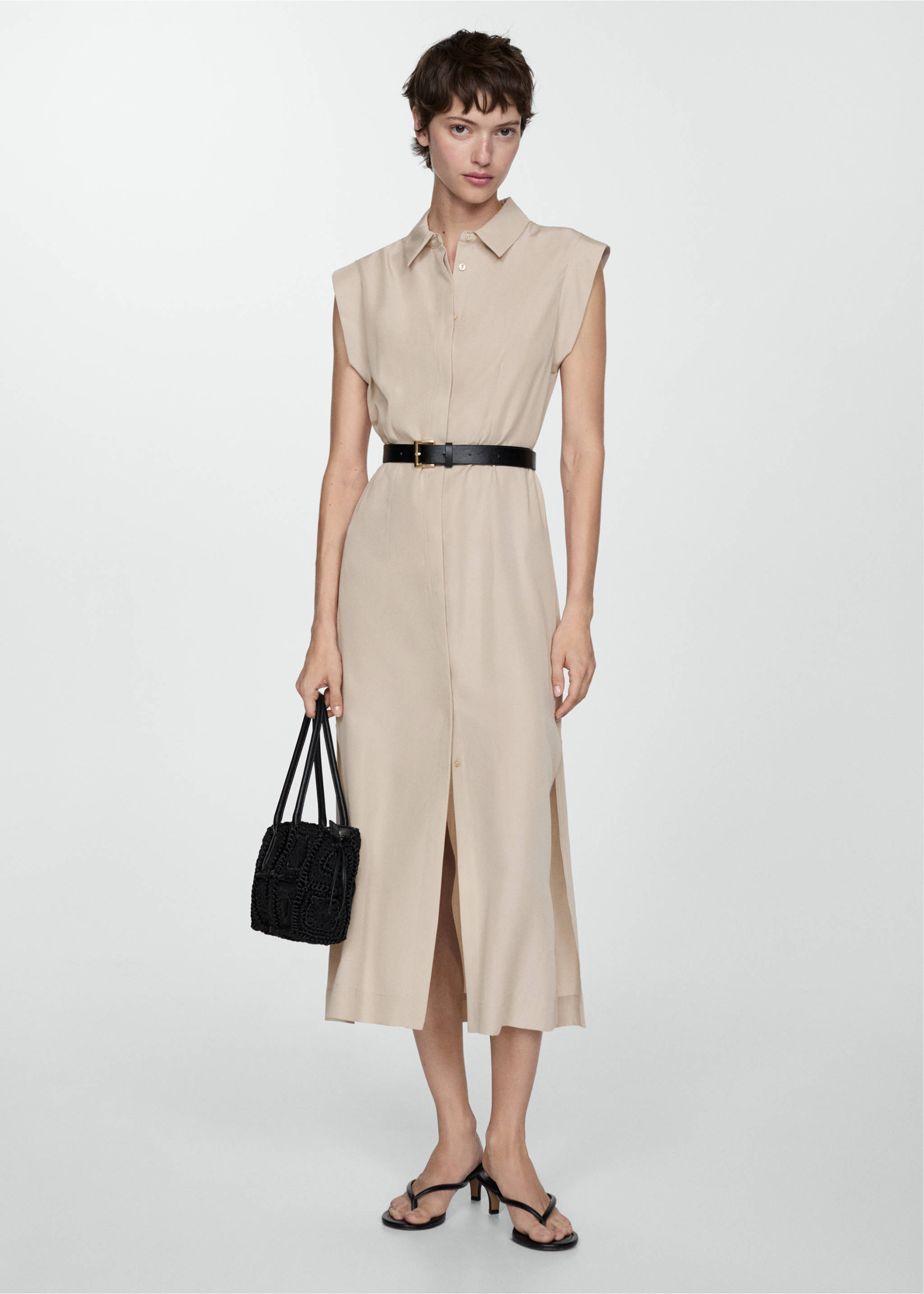 Lyocell dress with belt - General plane, Sand. Ref: 77013273-00.