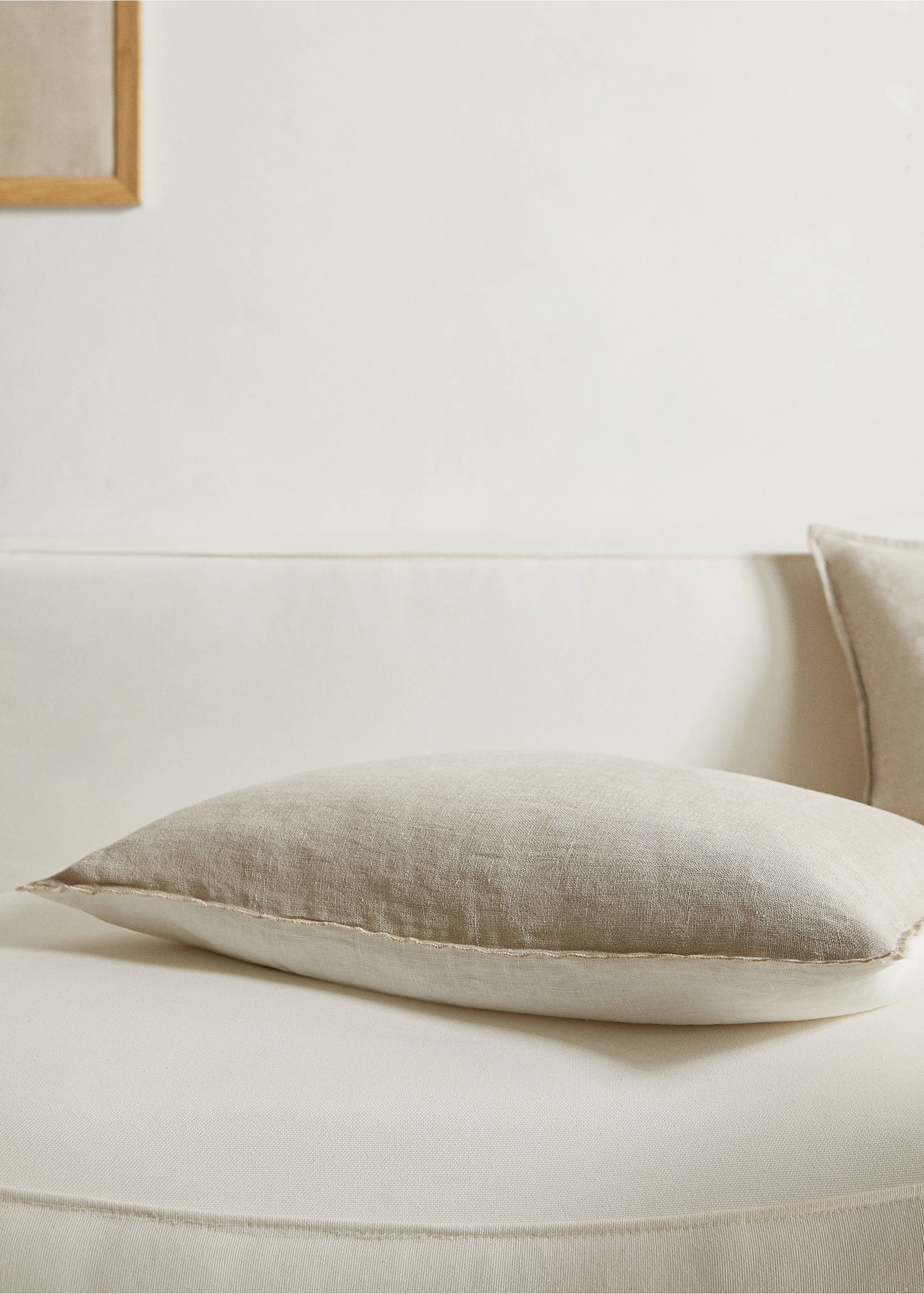 Housse de coussin 100 % lin bicolore 40x60 cm - Plan général, Sable. Ref: 77013281-00.