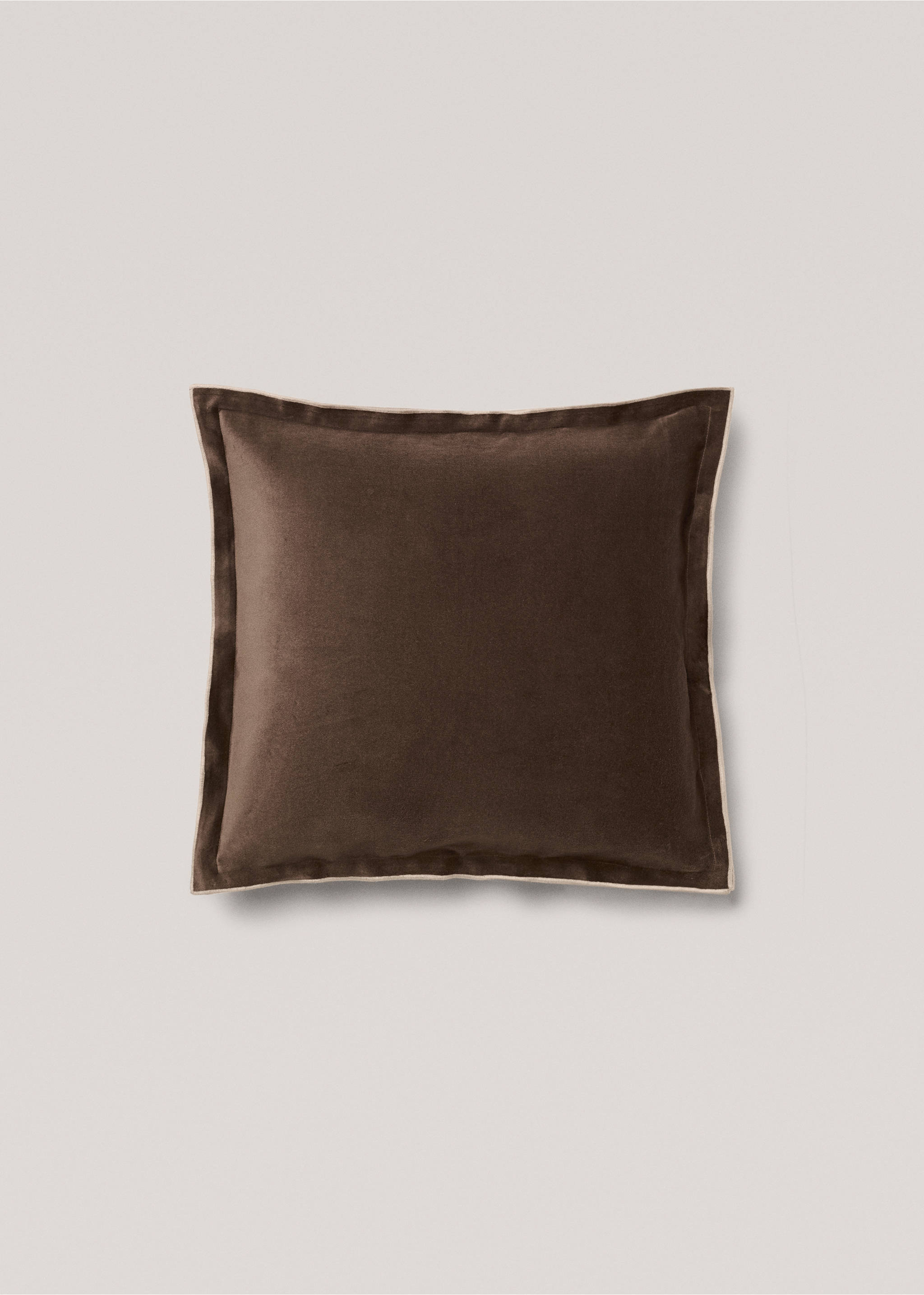 Housse de coussin velours et lin 50x50 cm - Article sans modèle, Marron. Ref: 77013287-00.