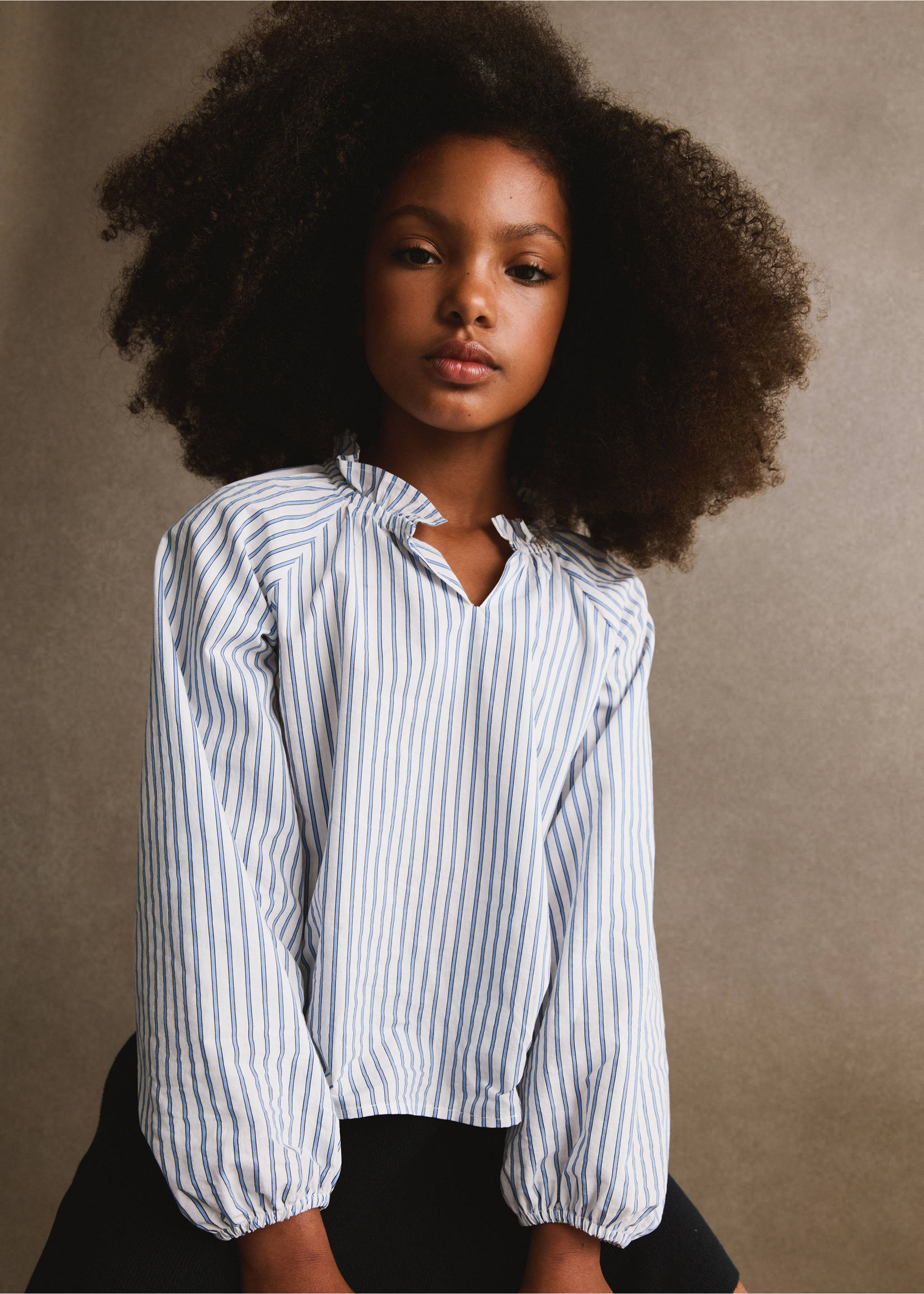 Ruched detail striped blouse - Details of the article 3, Blue. Ref: 77013293-00.