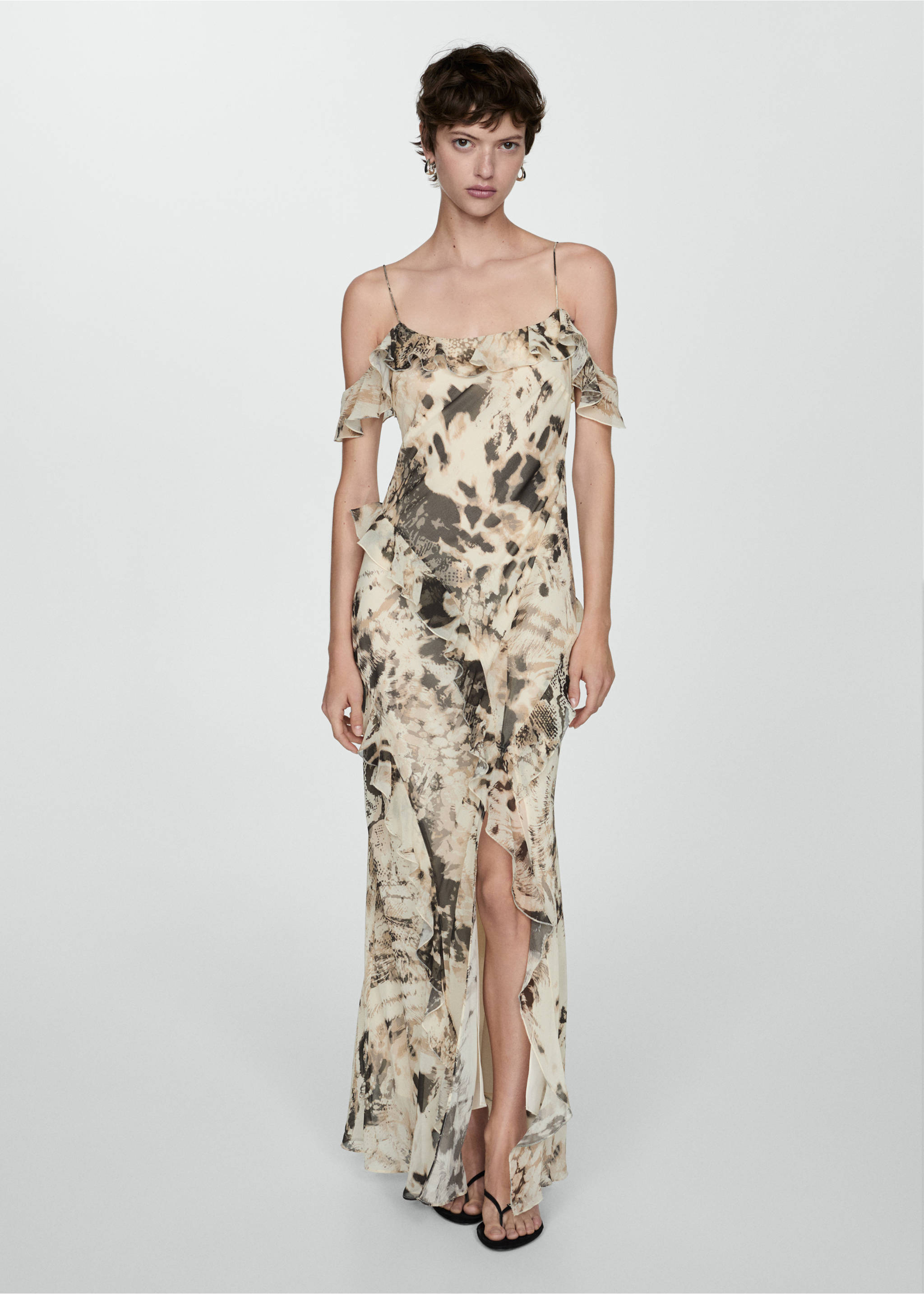 Animal-print ruffled dress - General plane, Ecru. Ref: 77013296-00.