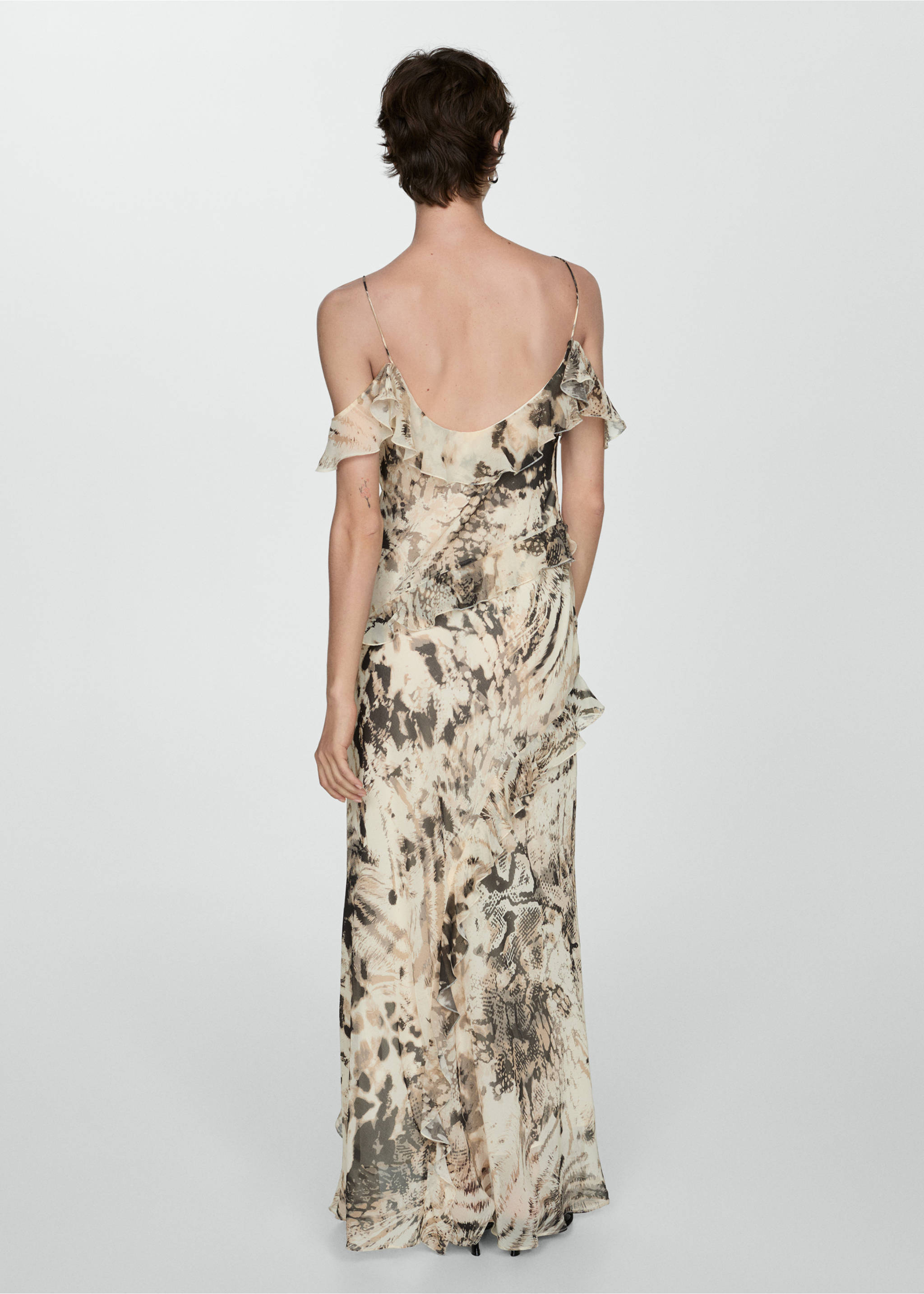 Animal-print ruffled dress - Reverse of the article, Ecru. Ref: 77013296-00.