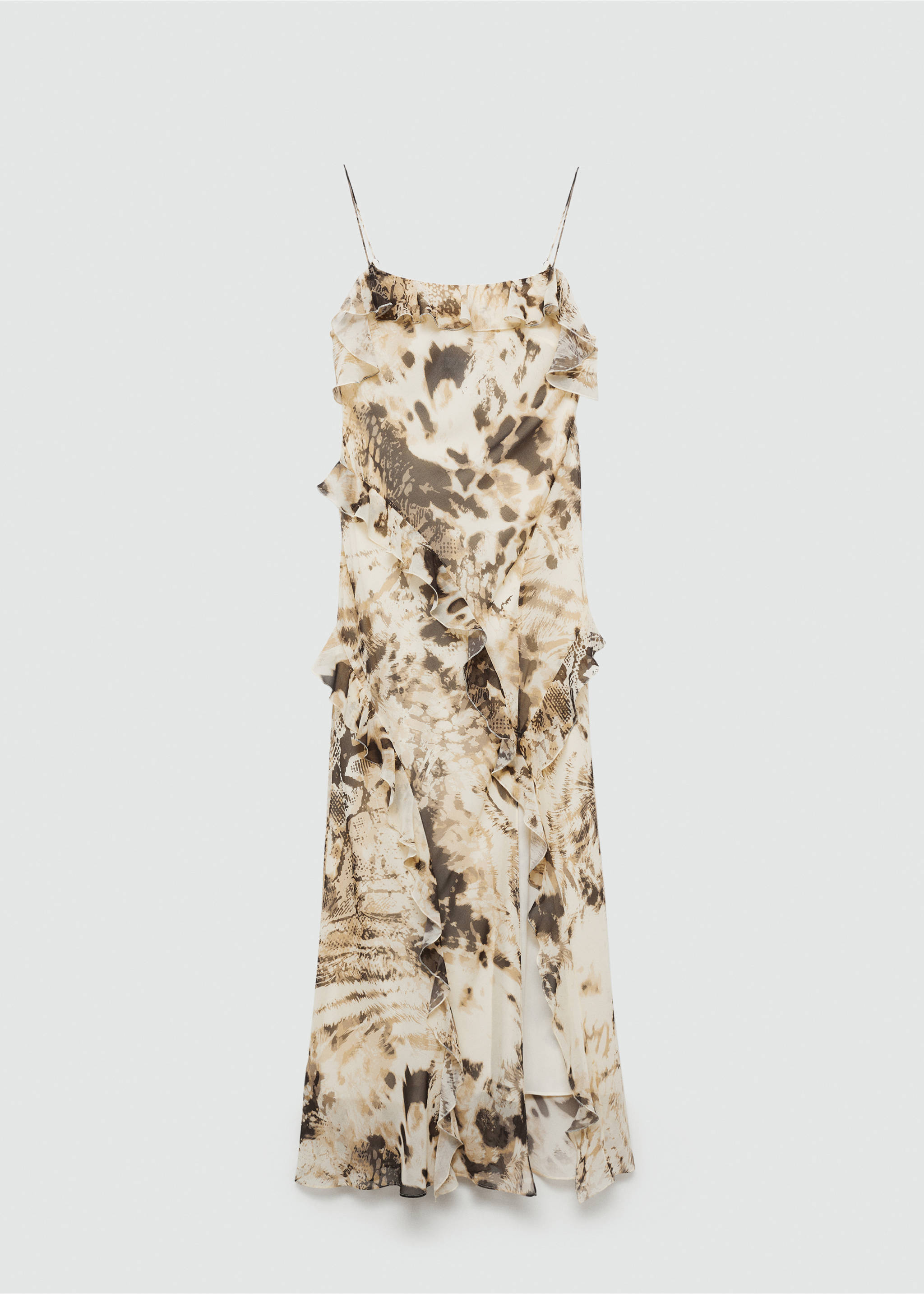 Animal-print ruffled dress - Article without model, Ecru. Ref: 77013296-00.