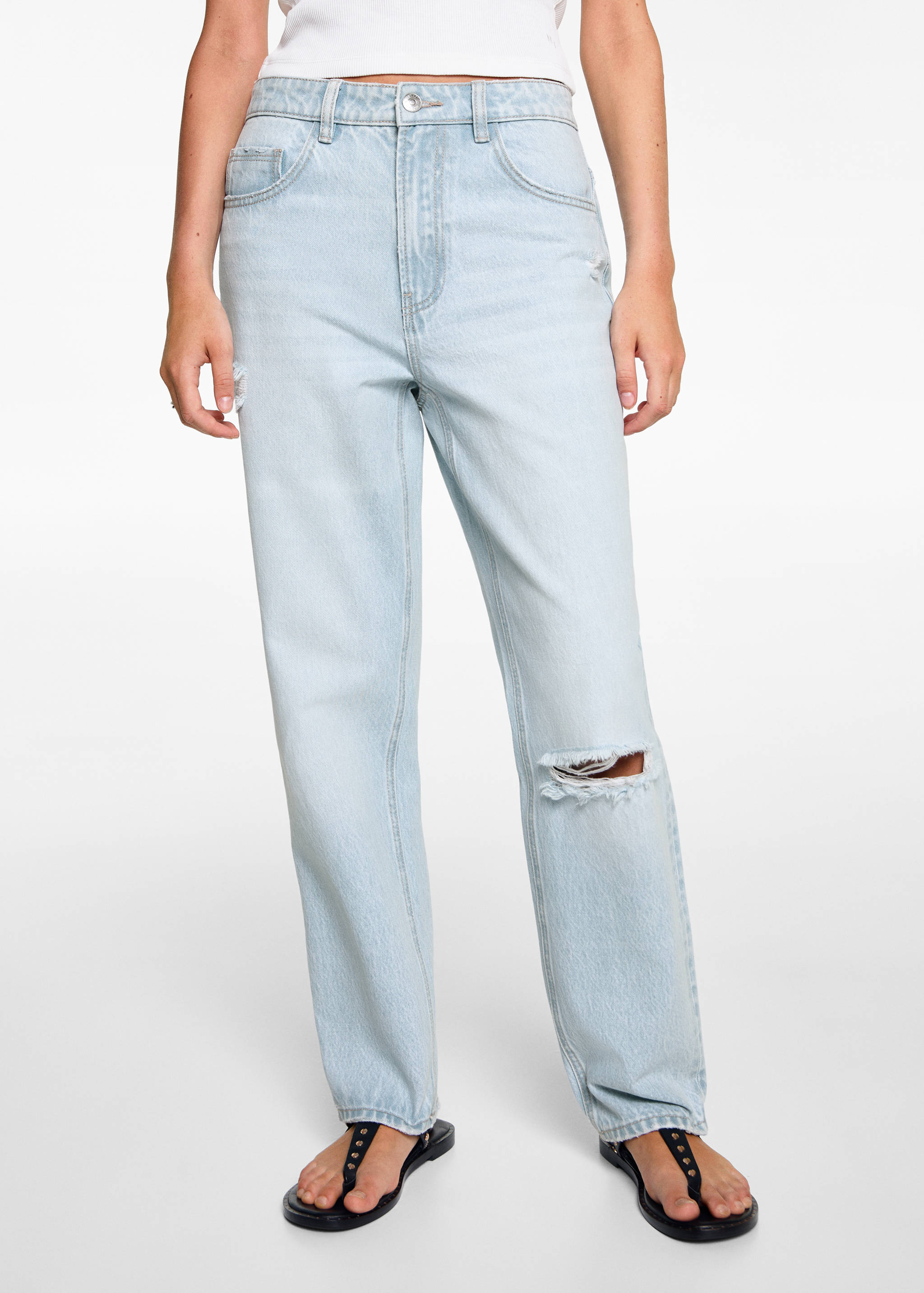 Jeans straight-fit rotos - Plano medio