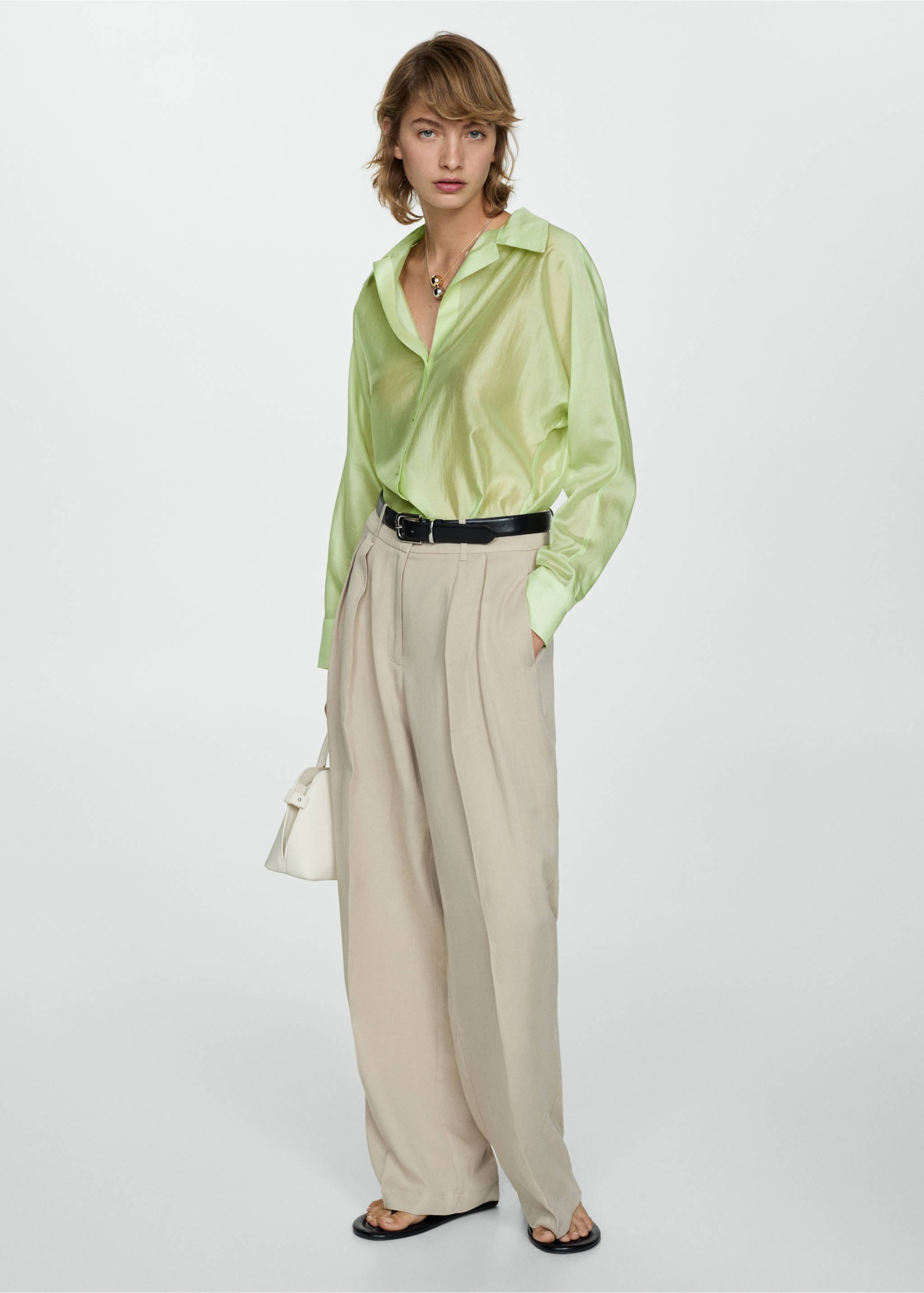 Satin lyocell shirt - General plane, Green. Ref: 77014023-00.