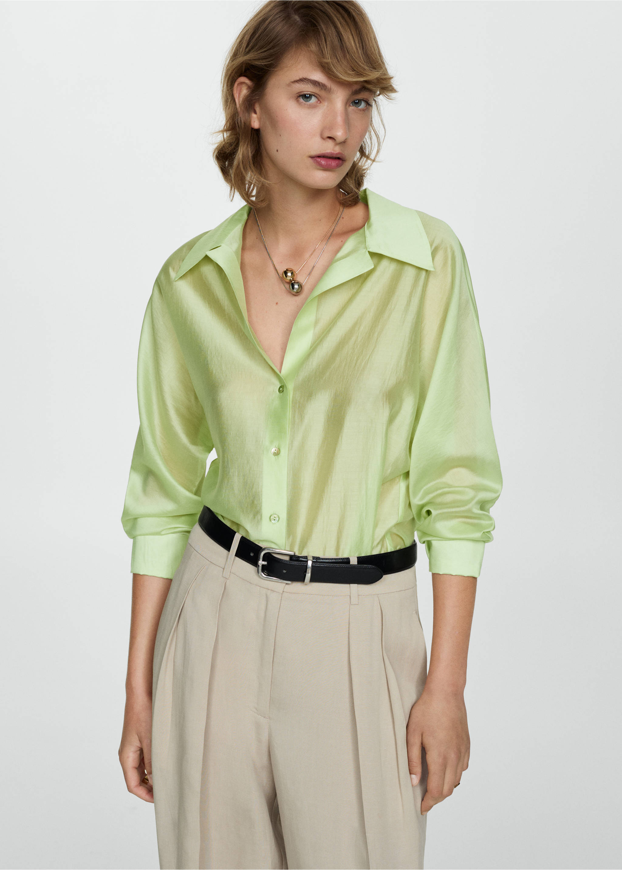 Satin lyocell shirt - Medium plane, Green. Ref: 77014023-00.