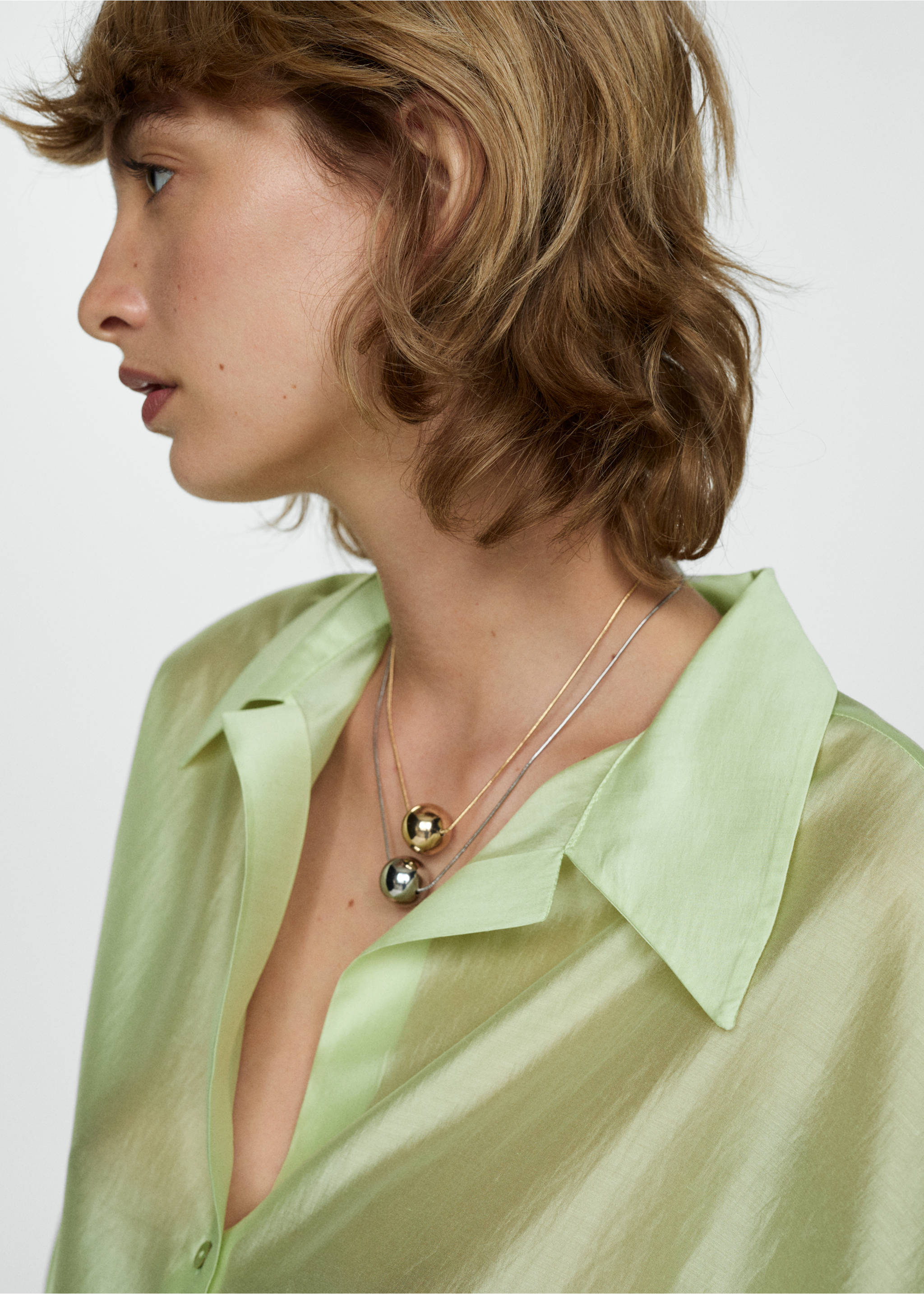 Satin lyocell shirt - Details of the article 1, Green. Ref: 77014023-00.