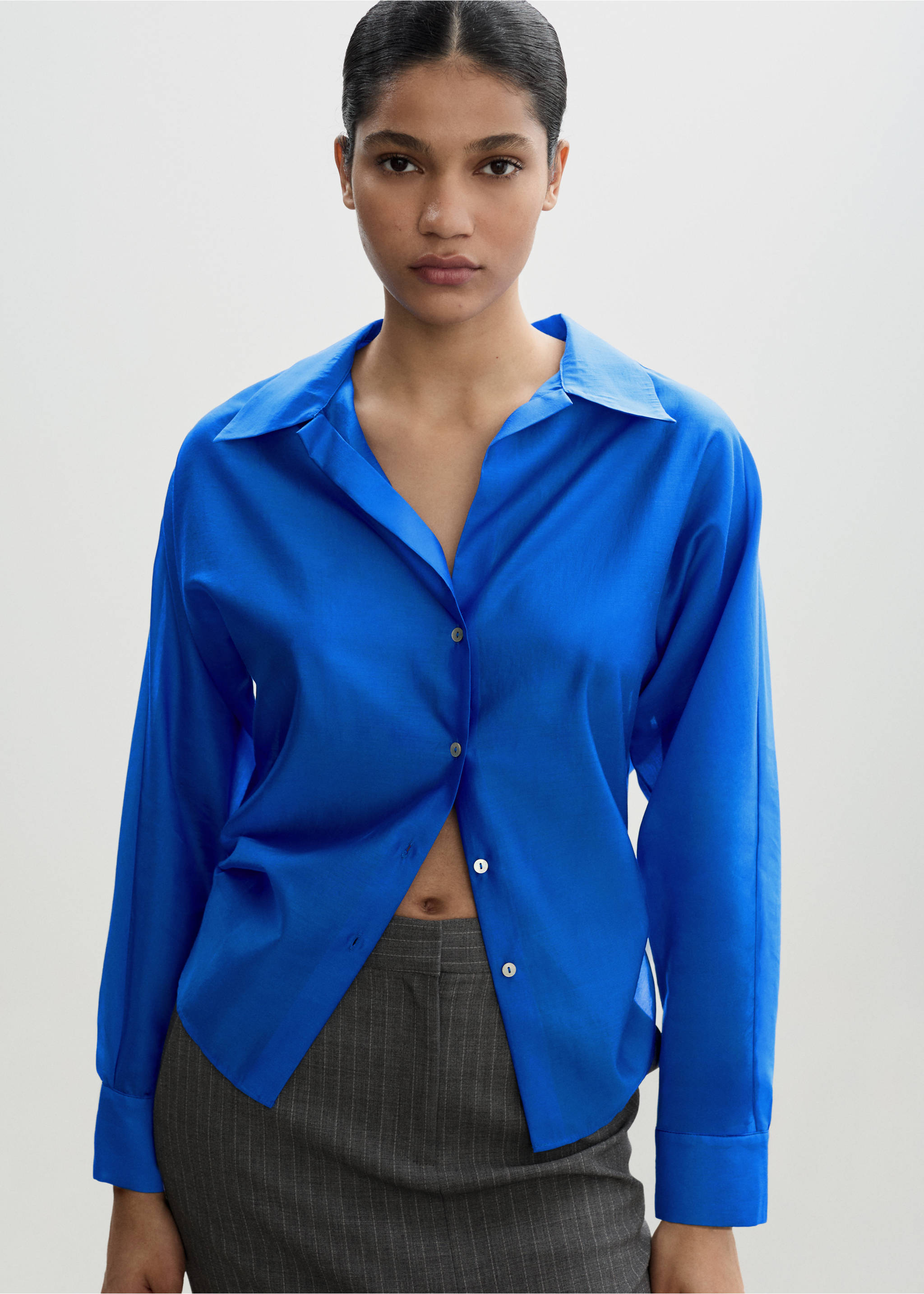 Satin lyocell shirt - Medium plane, Blue. Ref: 77014023-00.