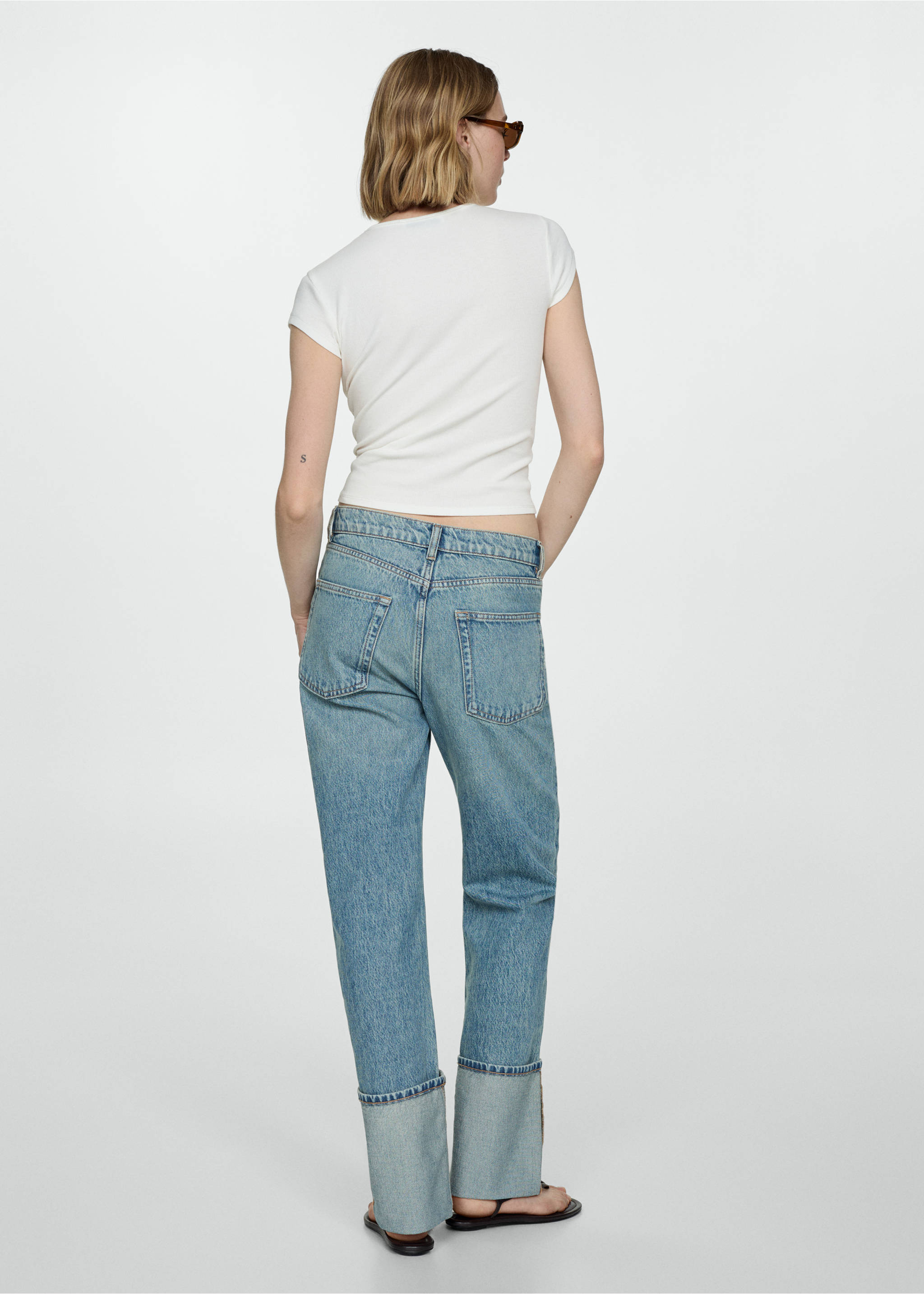 Straight jeans with turn-up - Reverse of the article, Medium Blue. Ref: 77014028-00.