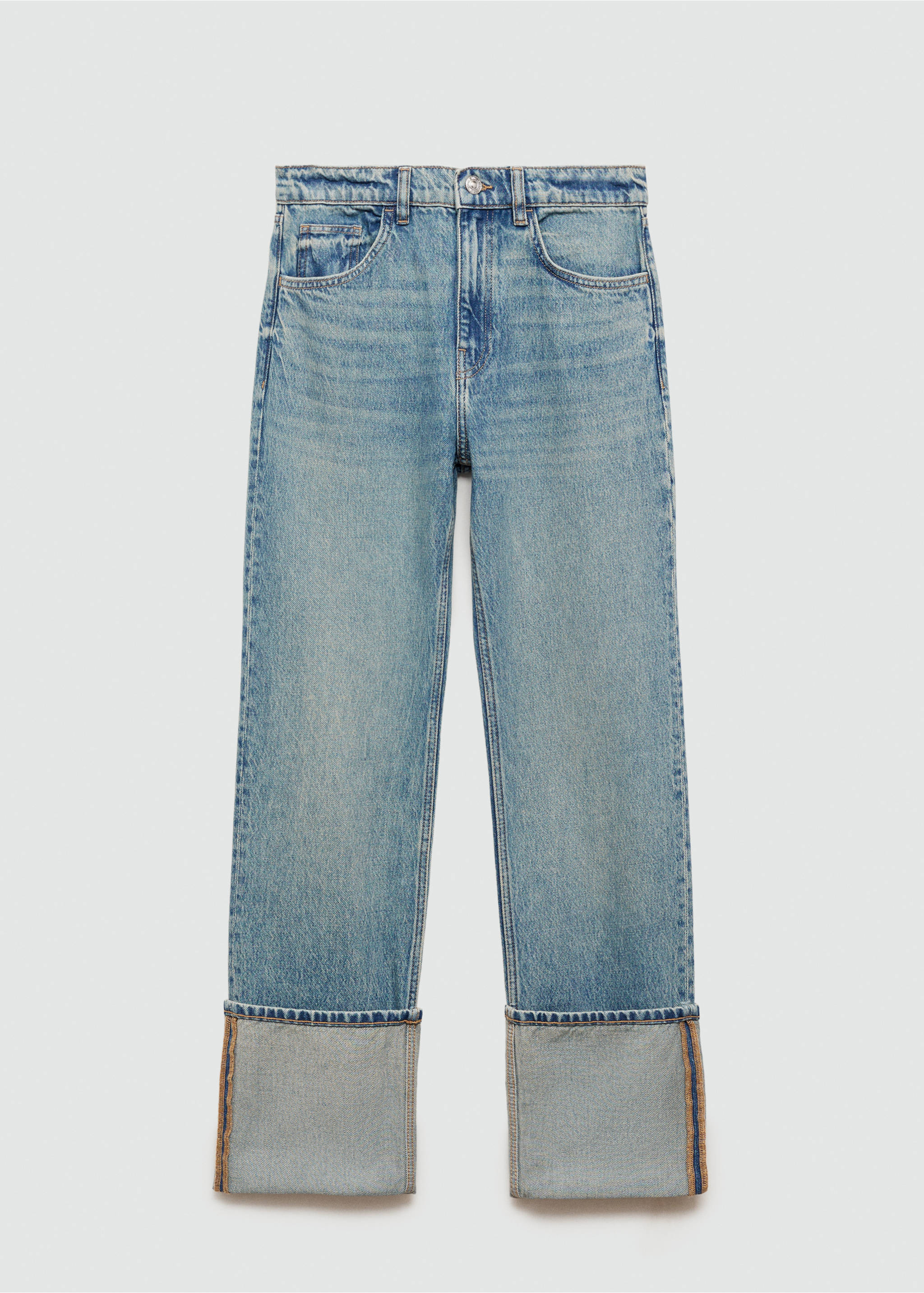 Straight jeans with turn-up - Article without model, Medium Blue. Ref: 77014028-00.
