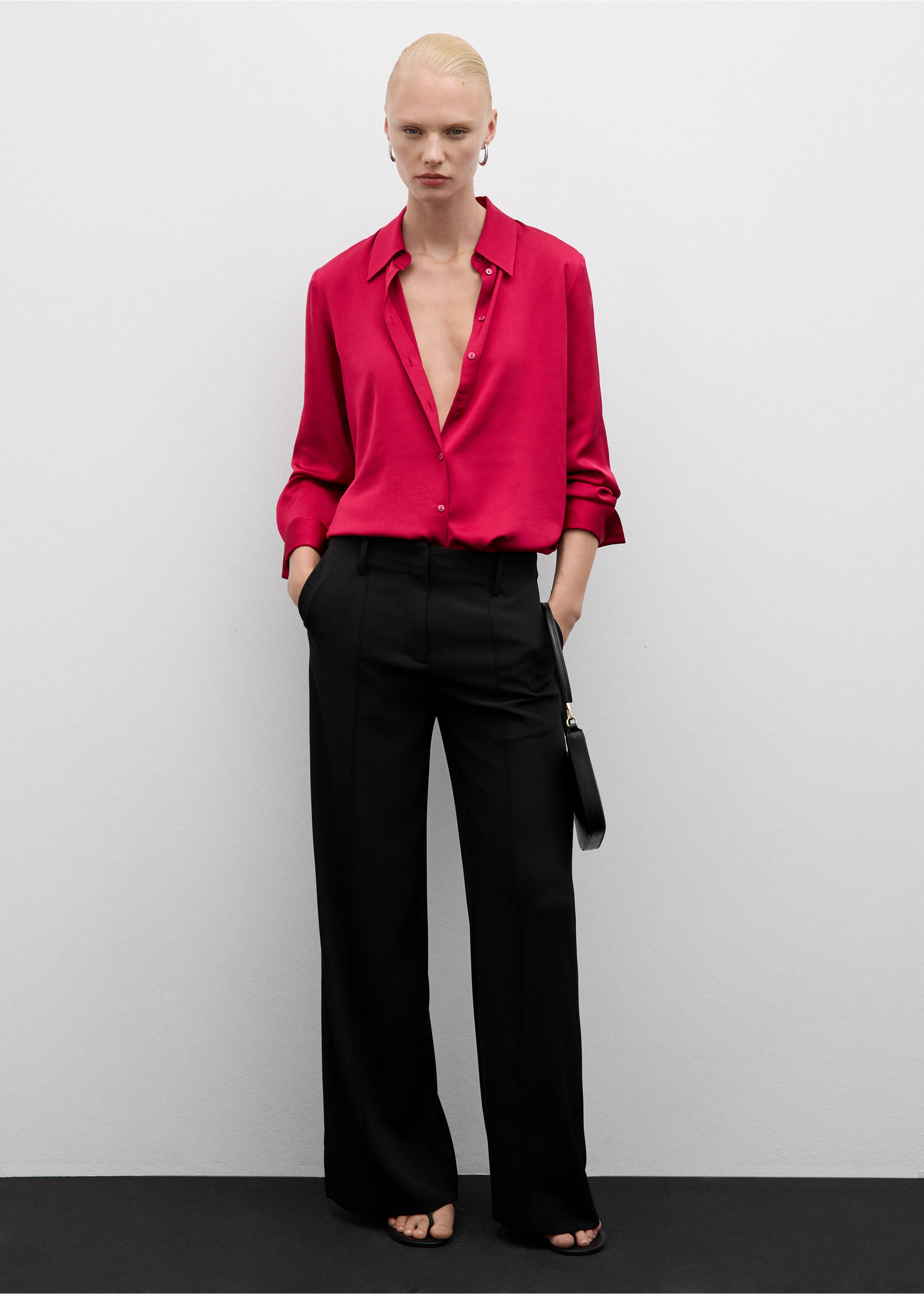 Satin finish flowy shirt - General plane, Fuchsia. Ref: 77014032-00.