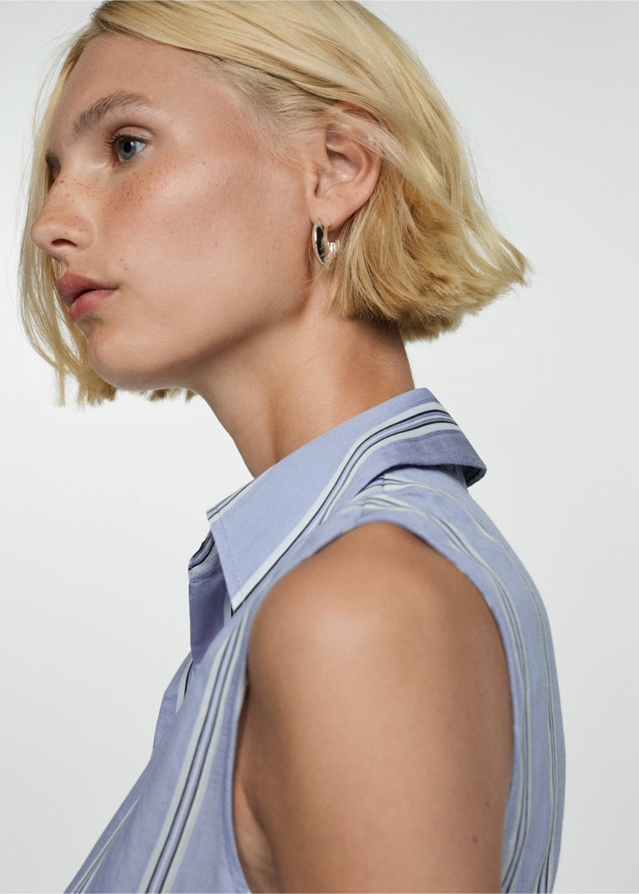 Draped shirt dress - Details of the article 1, Blue. Ref: 77014035-00.