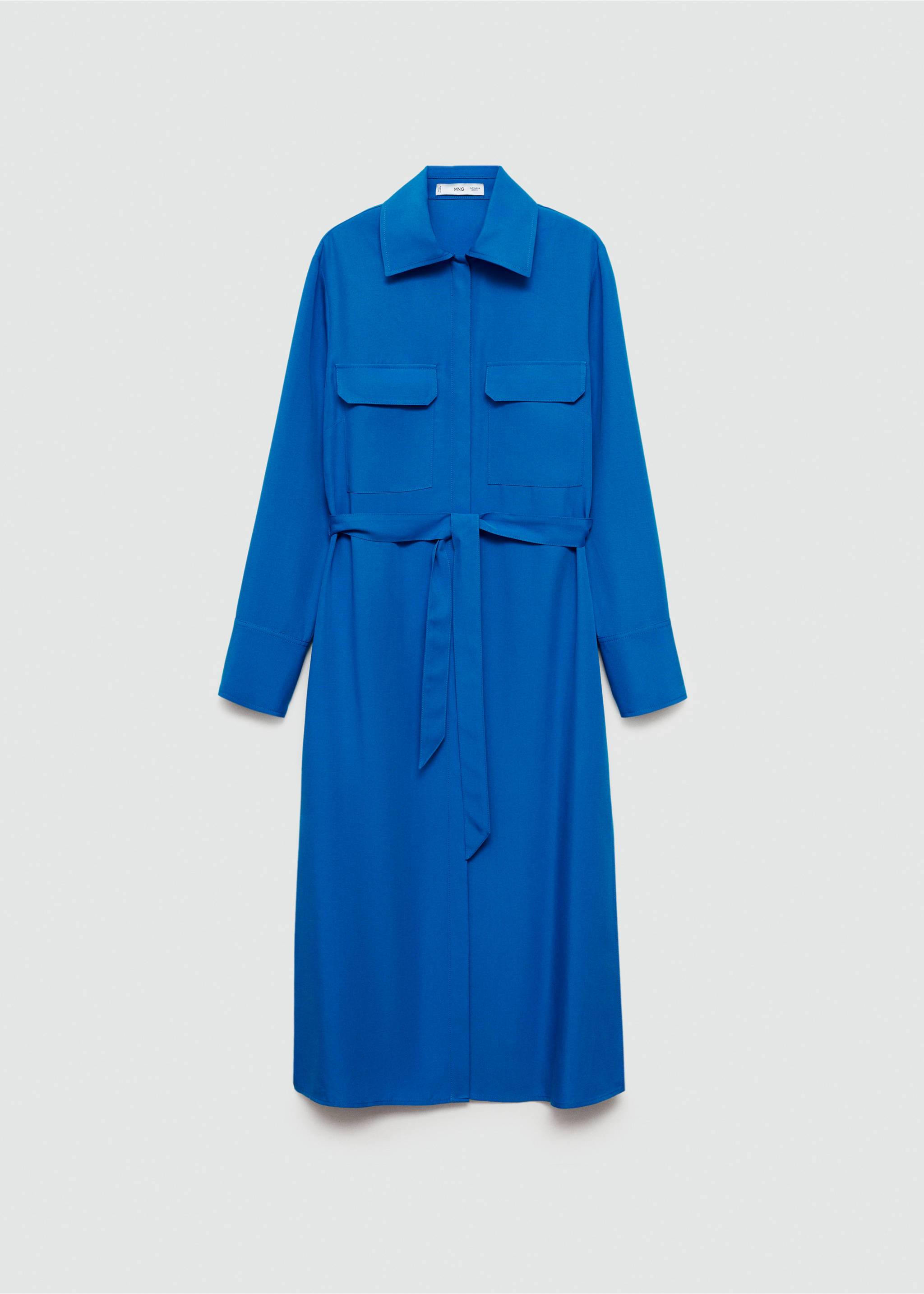 Lyocell shirt dress with bow - Article without model, Blue. Ref: 77014037-00.