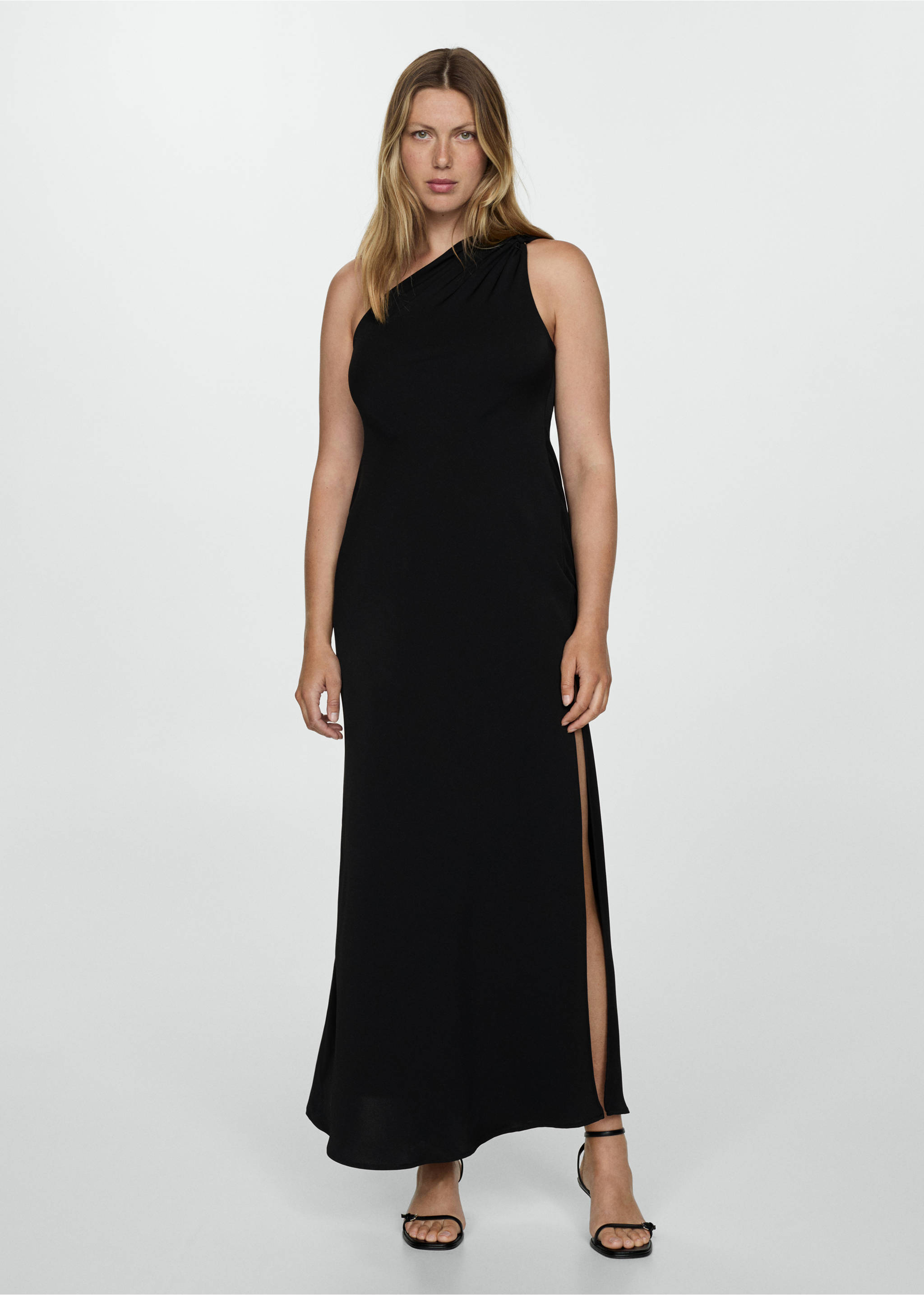 Robe asymétrique détails drapés - Plan général, Noir. Ref: 77014039-00.