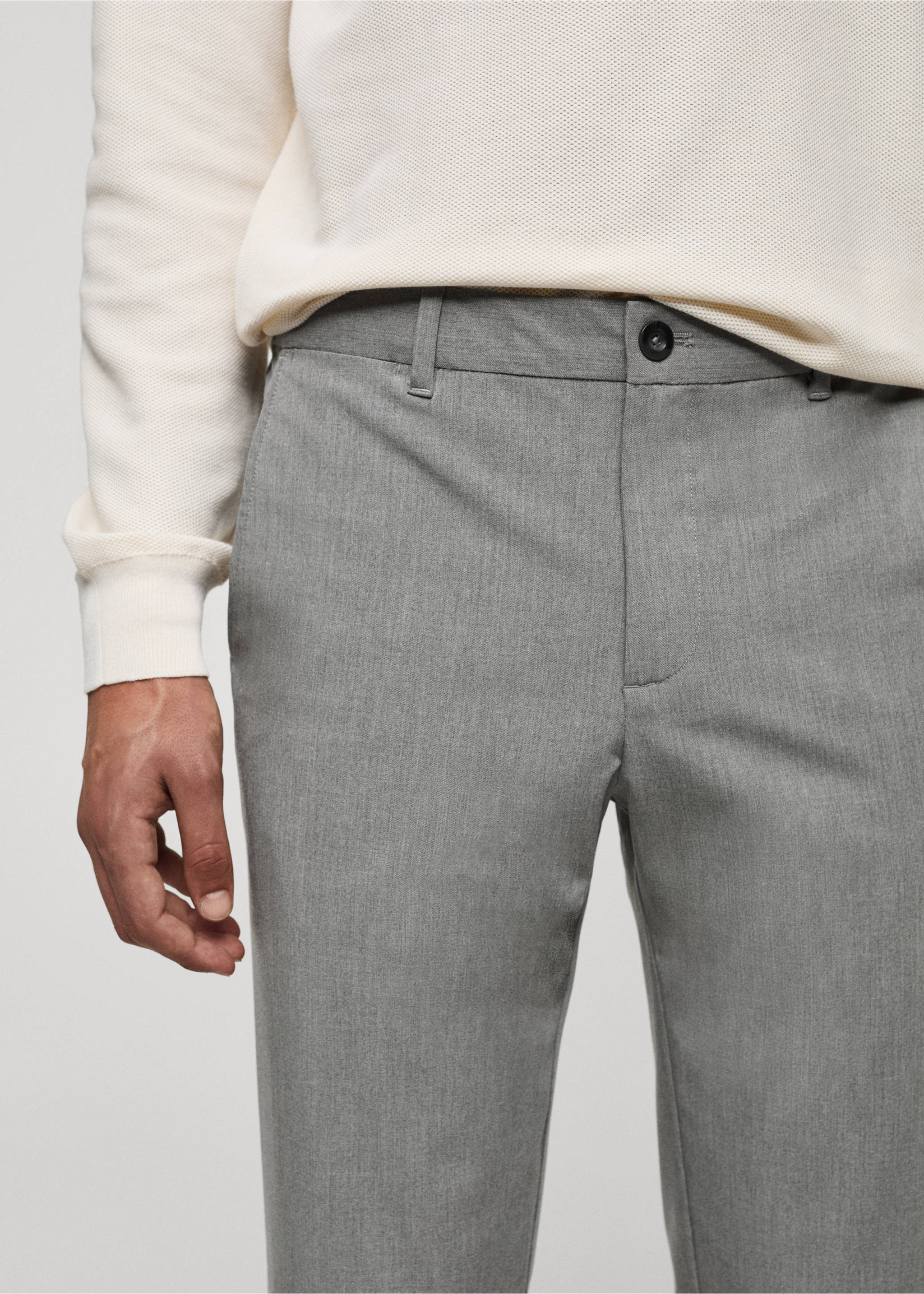 Stretch fabric slim-fit trousers - Details of the article 1, Grey. Ref: 77014436-00.