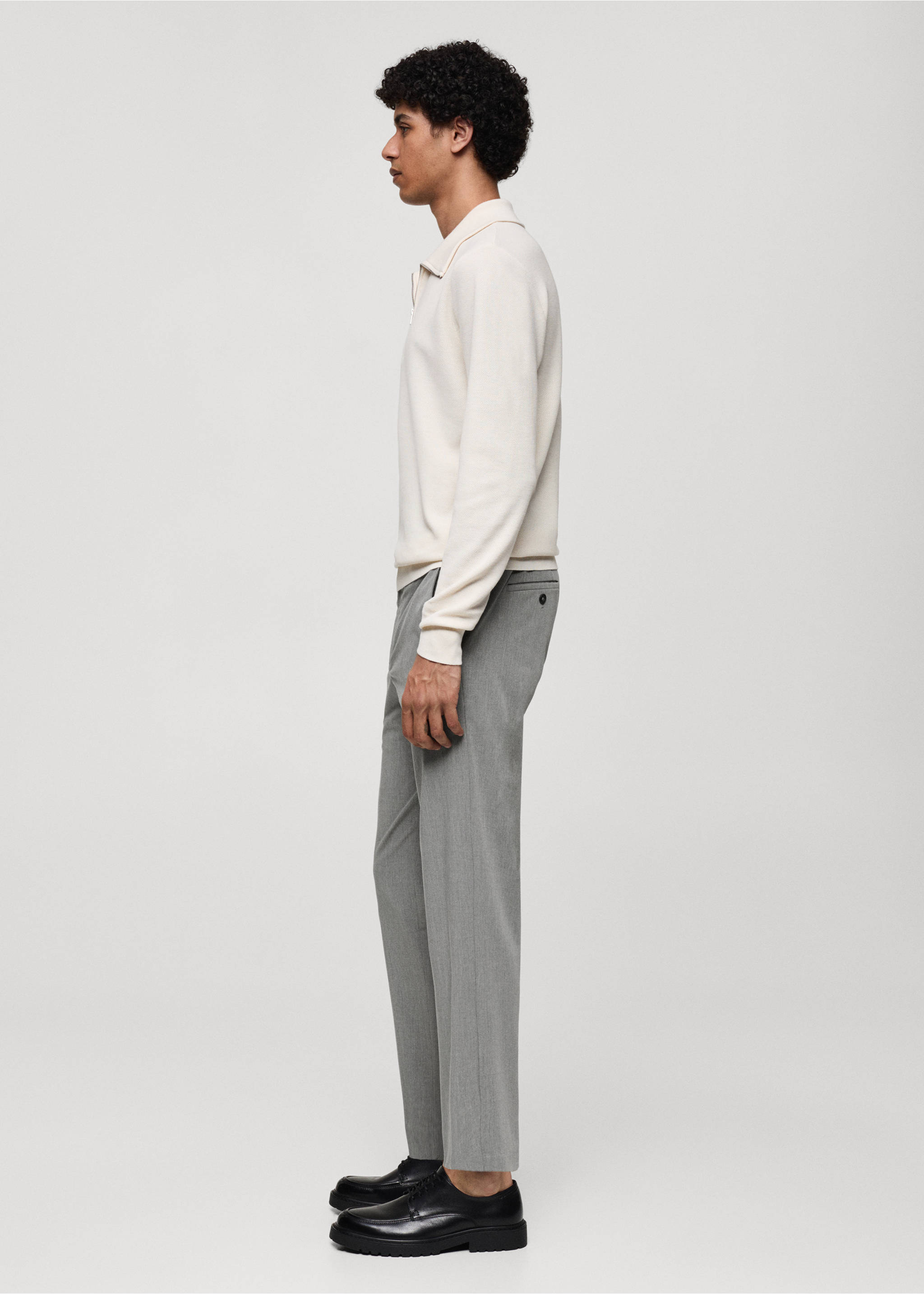 Stretch fabric slim-fit trousers - Details of the article 2, Grey. Ref: 77014436-00.