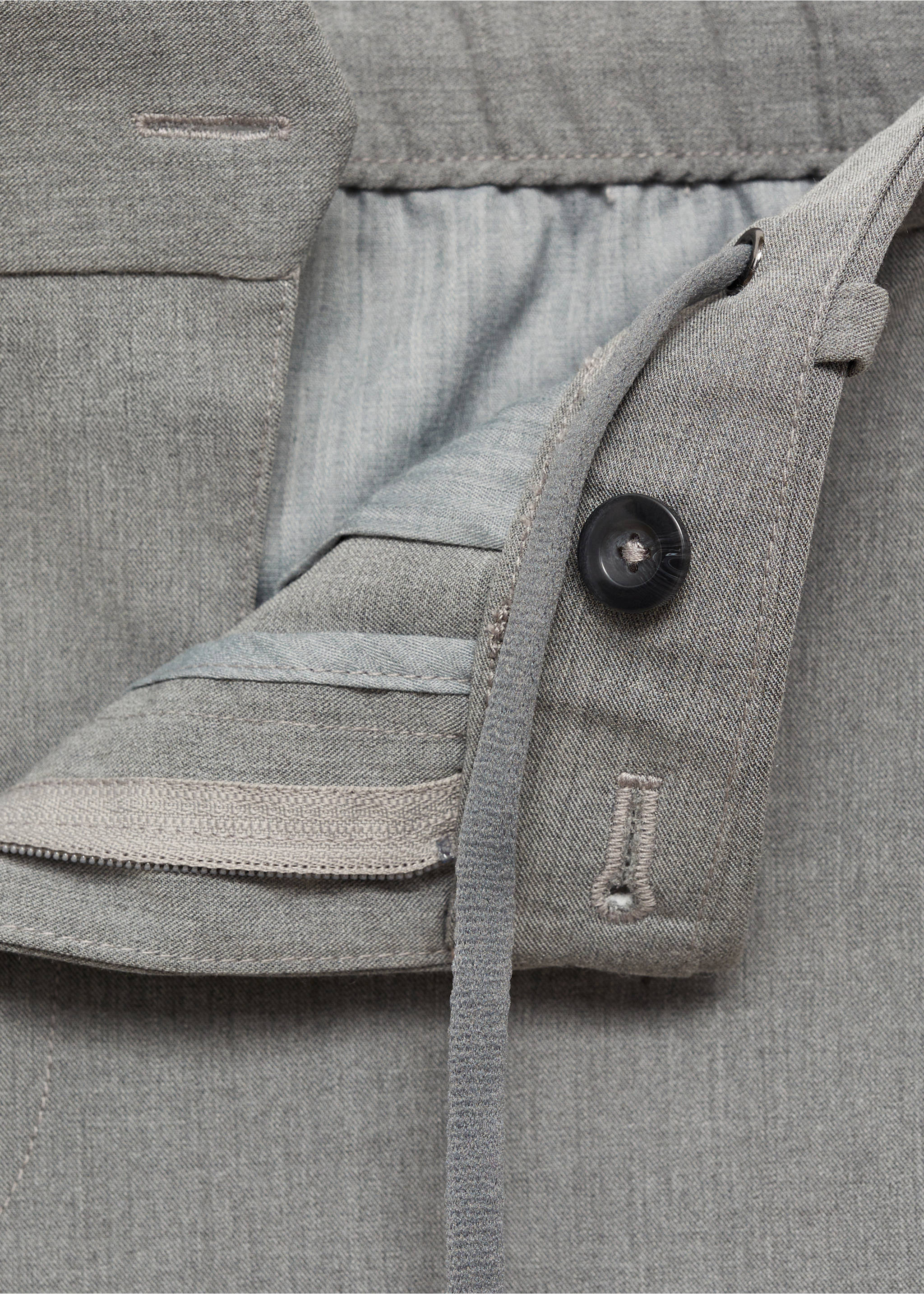 Stretch fabric slim-fit trousers - Details of the article 8, Grey. Ref: 77014436-00.