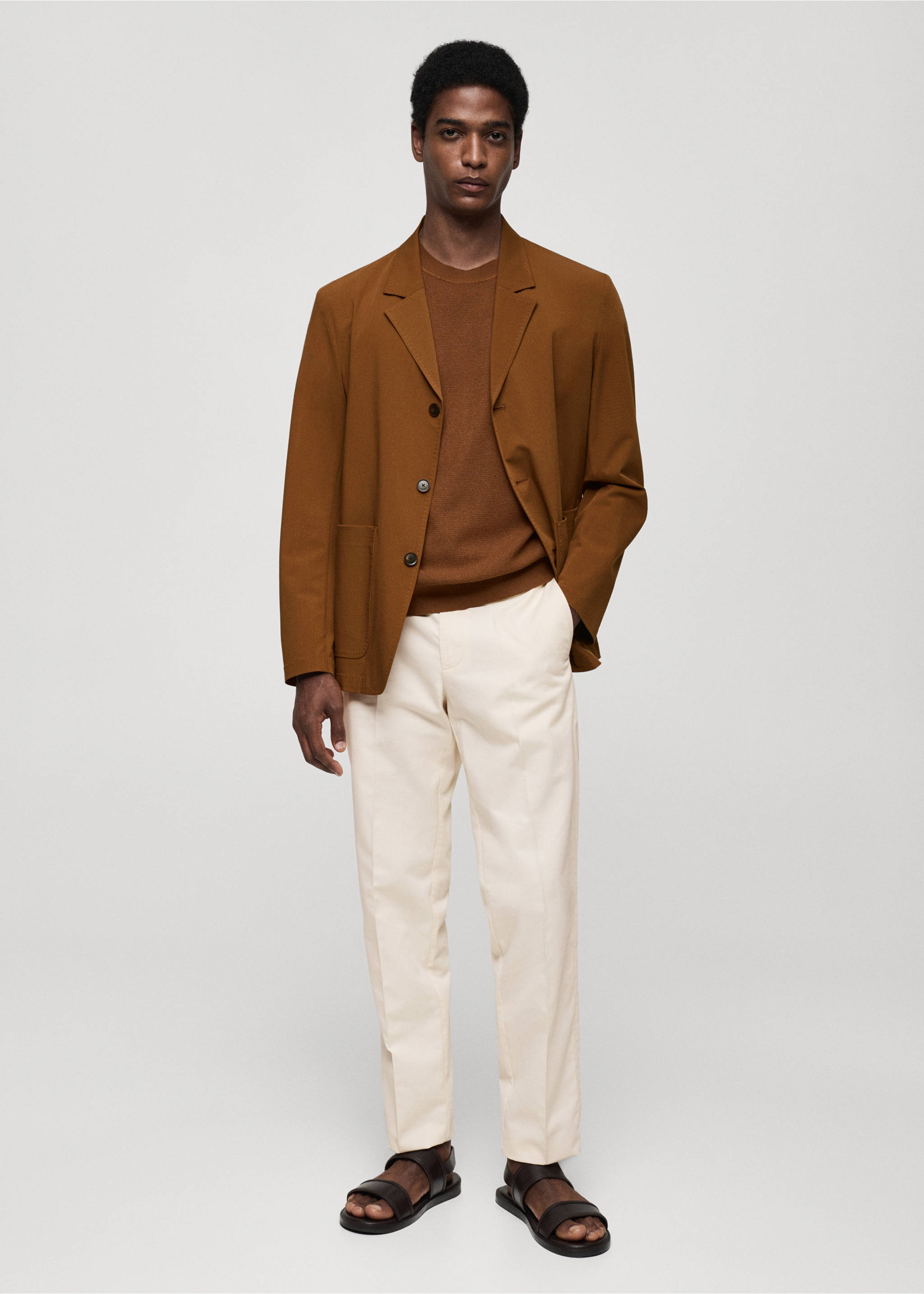 Regular-fit tencel cotton trousers - General plane, Ecru. Ref: 77014438-00.