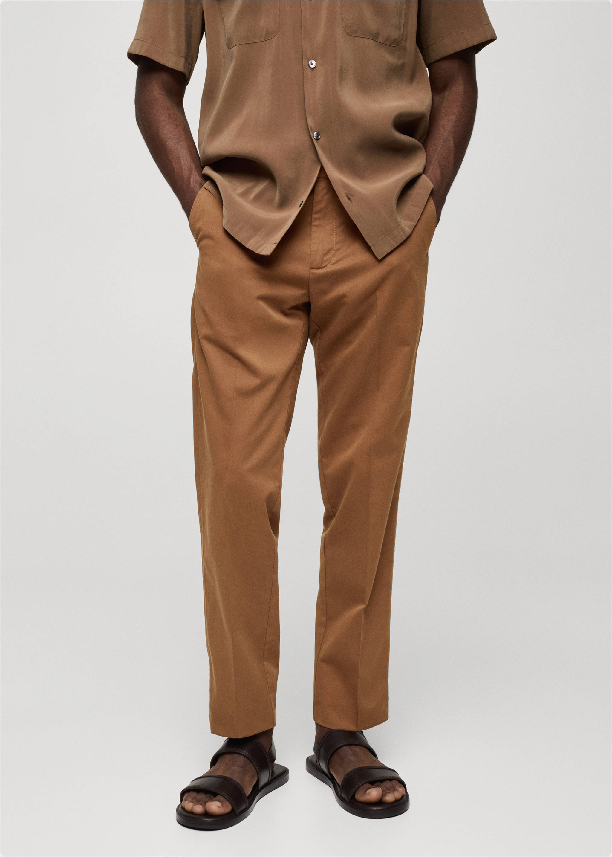 Regular-fit tencel cotton trousers - Medium plane, Caramel. Ref: 77014438-00.
